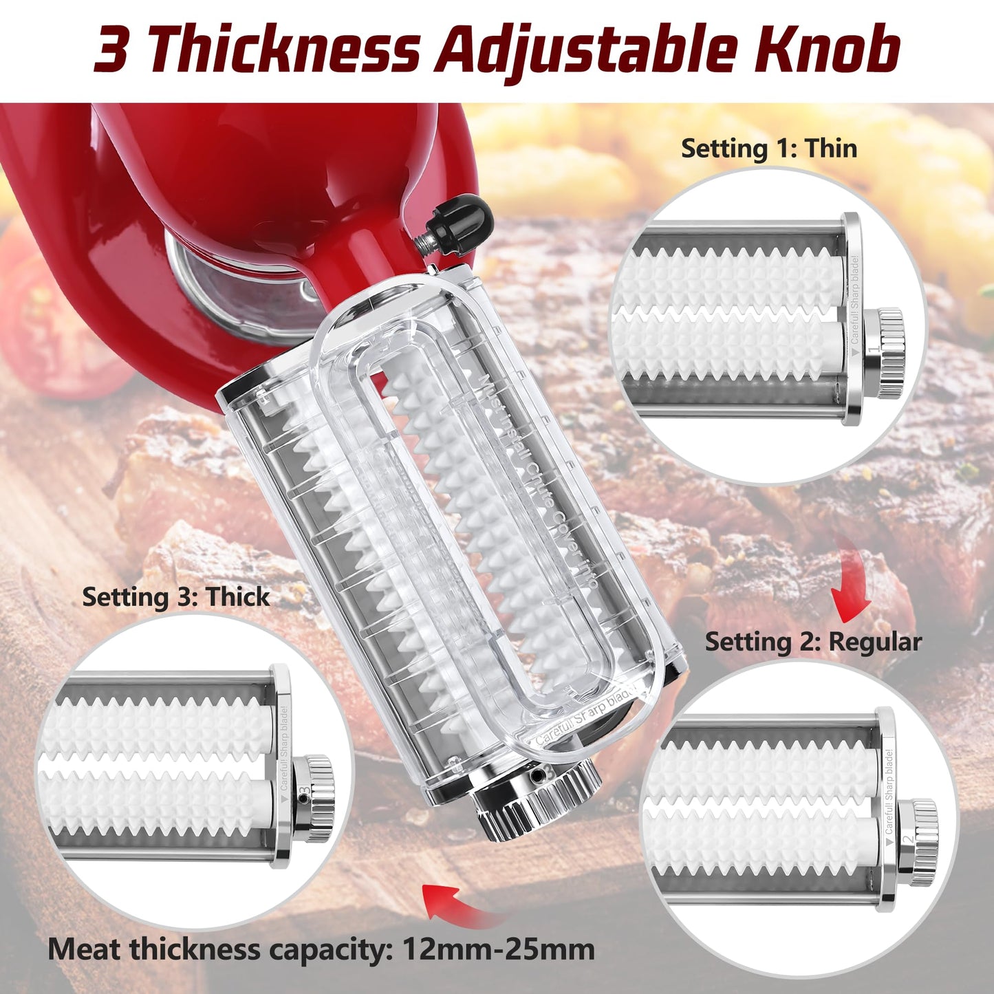 Meat Tenderizer Attachment for Kitchenaid Stand Mixers, 3 Adjustable Thickness, Meat Tenderizer Machine with Transparent Cover, Meat Cuber Accessories for Kitchen aid, Dishwasher Safe