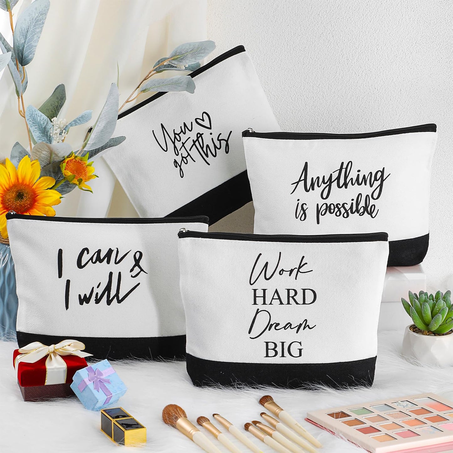 Sanwuta 30pcs Inspirational Gifts for Women Make up Bags Bulk Cosmetic Bags Employee Appreciation Black White Cosmetic Pouch with Zipper Nurse Team Women Gift (Classic)