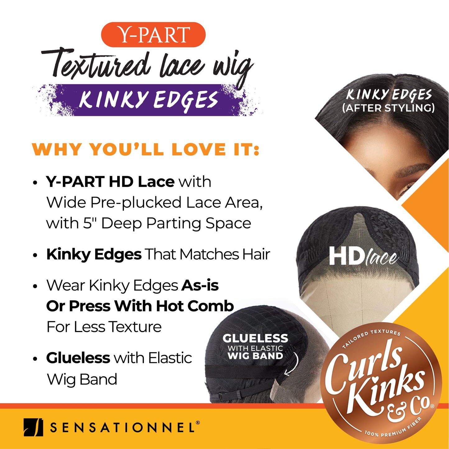 Sensationnel Curls kinksandco kinkyedges wig - kinky wand curl 20 inch y part lace natural kinkytexture edged hairline for natural 3c to 4c hair textures (2 DARKBROWN)
