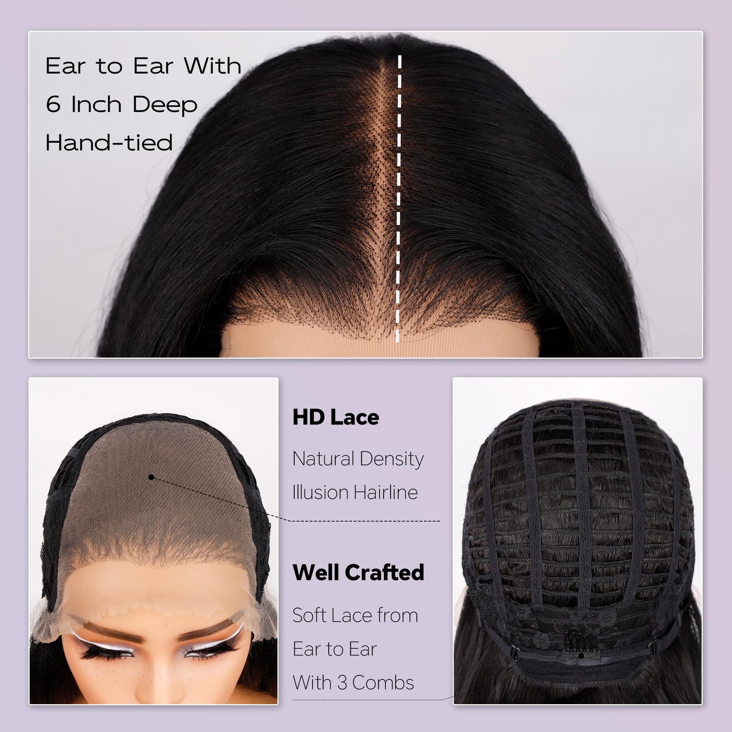 BLL Synthetic Lace Front Wig, Body Wave Glueless Wig 13x6 HD Lace Front Pre Plucked Natural Hairline Black Wigs For Black Women