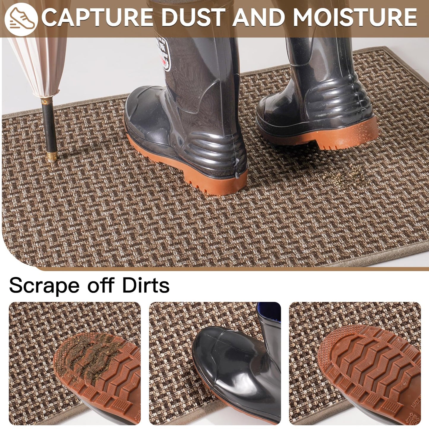 Indoor Door Mat 36x60 Dirt Resistant and Absorbent, Non-Slip Rubber Backing Floor Mats, Easy Clean Low-Profile Doormat for Entryway, Front Door, Inside Entrance Brown