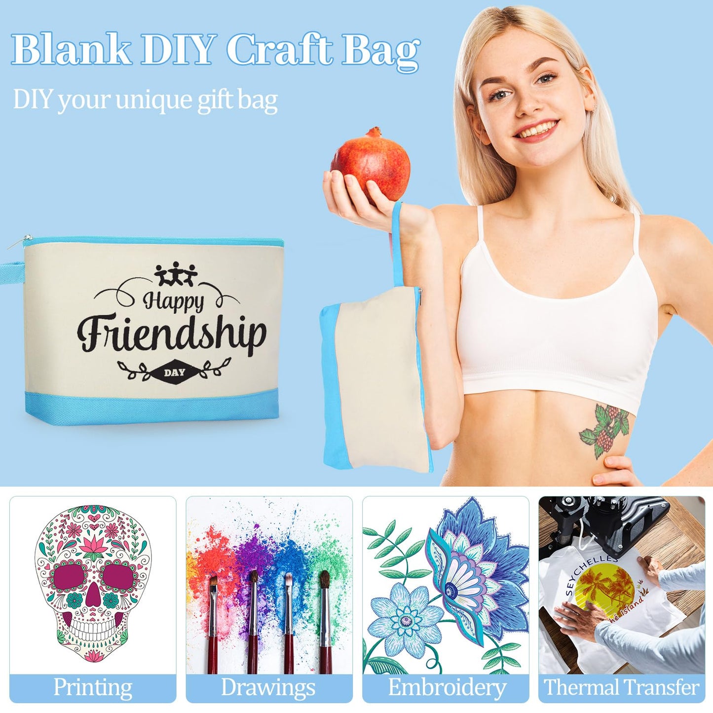 Silkfly 48 Pcs Canvas Makeup Bags Bulk Canvas Cosmetic Bag 10.2 x 5.5 x 2 Inch Two Tone Cotton Makeup Bag Bulk with Zipper DIY Pouch with Bottom Travel Toiletry Pouch for Women(24 Colors)