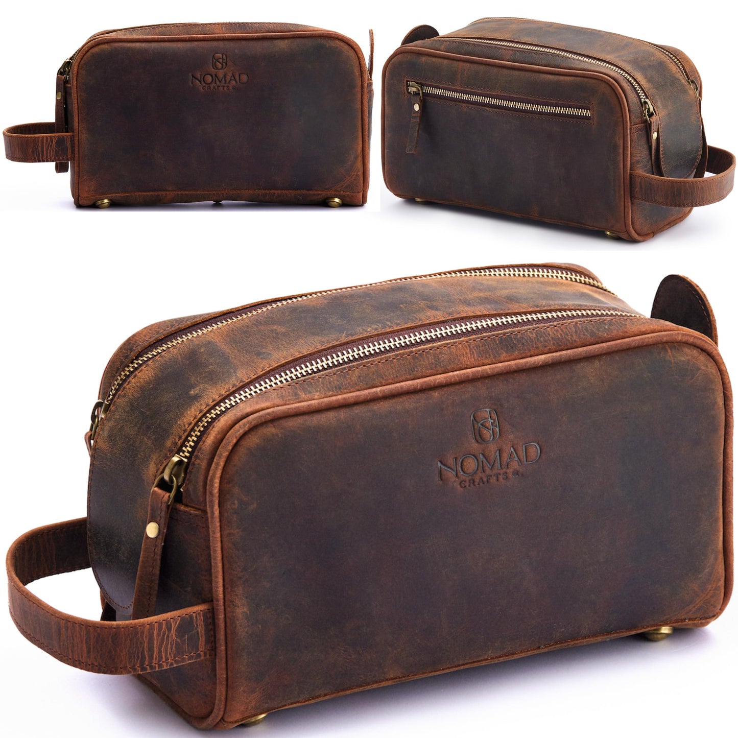King Size Premium Leather Travel Toiletry Bag for Men and Women - Water-Resistant Dopp Kit - Mens Bathroom Bag, Shaving & Cosmetic Organizer - Mens Toiletry Bag, Mens Travel Bag Leather, Unisex Use