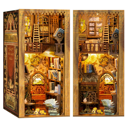 CUTEBEE Book Nook Kit - DIY Miniature House Dollhouse Kit for Adult and Teens, Booknook Bookshelf Decor Alley Model Build with LED Light, Gifts for Family and Friends