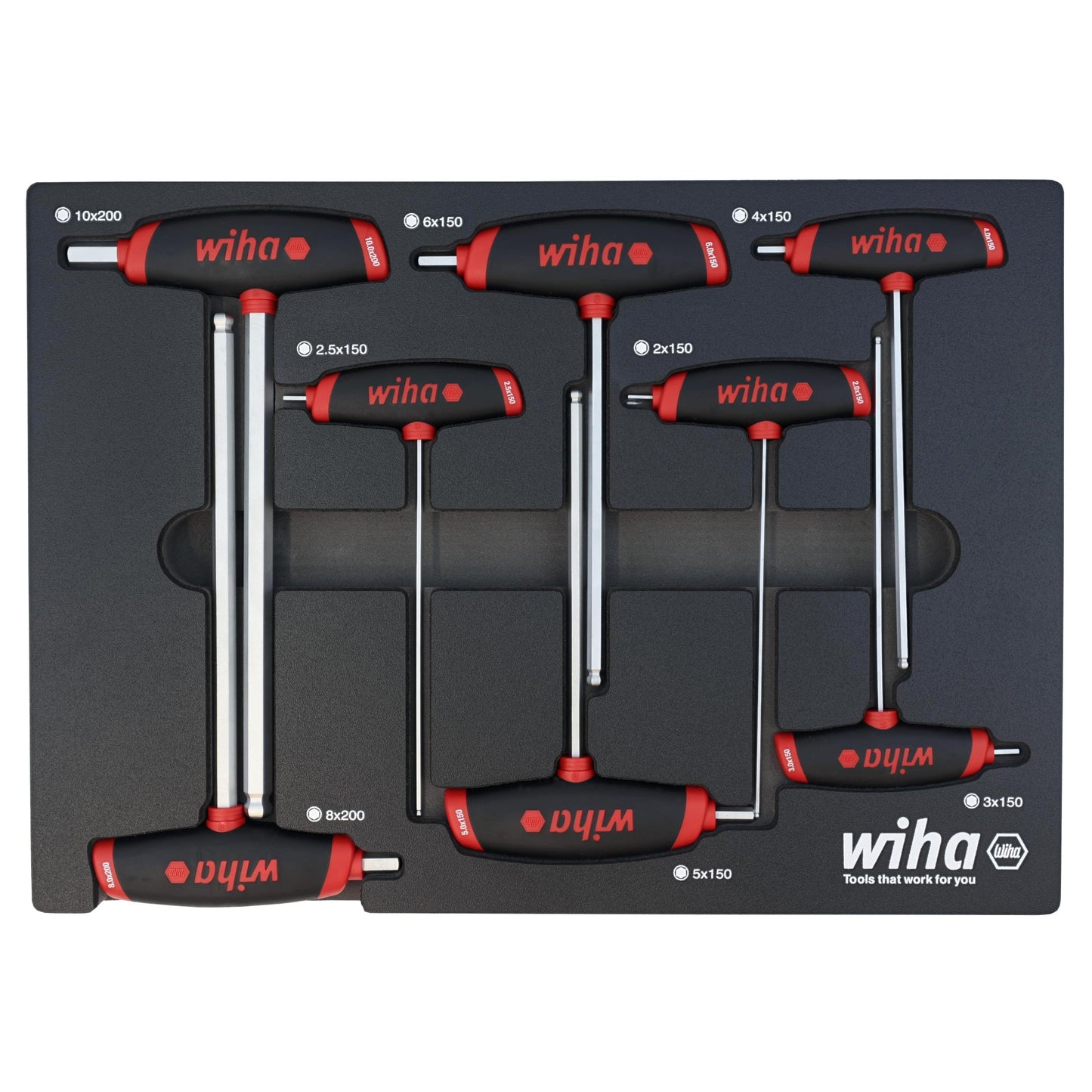 Wiha 54079 8 Piece SoftGrip Dual Drive Hex Metric T-Handle Tray Set