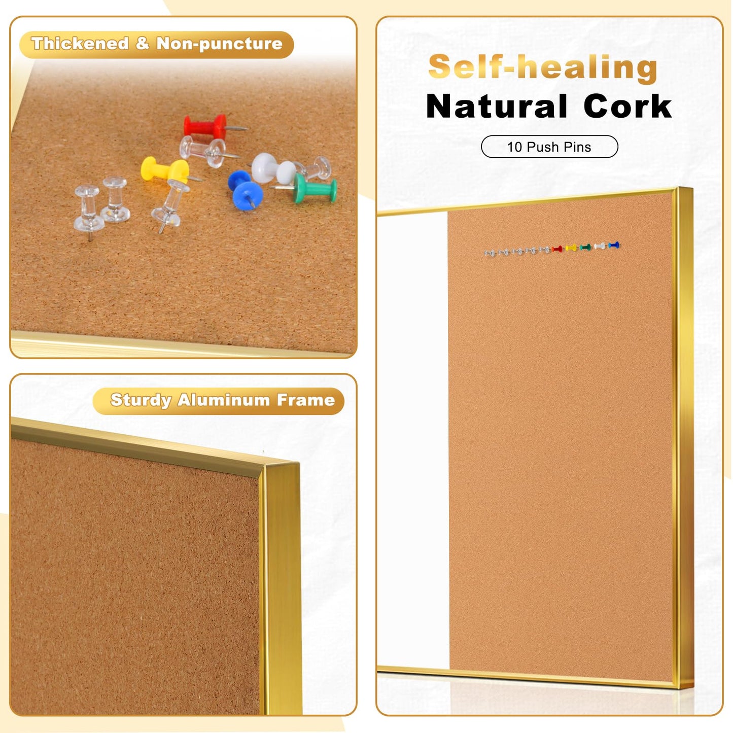 QUEENLINK Cork Board White Board Combo - 36'' x 24'' - Half Bulletin Board - Half Magnetic Dry Erase Board - Gold Aluminum Frame