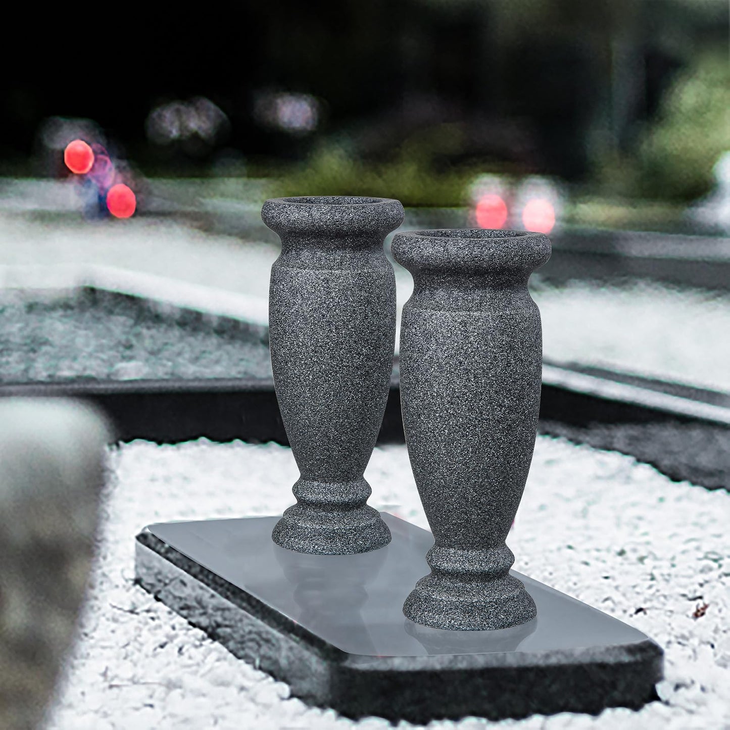 Cemetery Vase, Resin Grave Vase Memorial Flowers Vases for Home Tabletop, Artificial or Fresh Flowers, Cemetery Grave Headstone Decorations (2Pcs, Grey), No Draining Holes