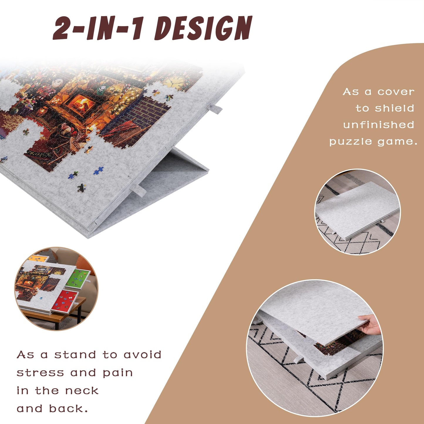 Lavievert 1500 Piece Tilting Puzzle Board with 2-in-1 Designed Stand & Cover, Lightweight Felt Mat Plateau with 6 Colored Drawers, Portable Jigsaw Puzzle Table with Storage for Adults – Light Gray