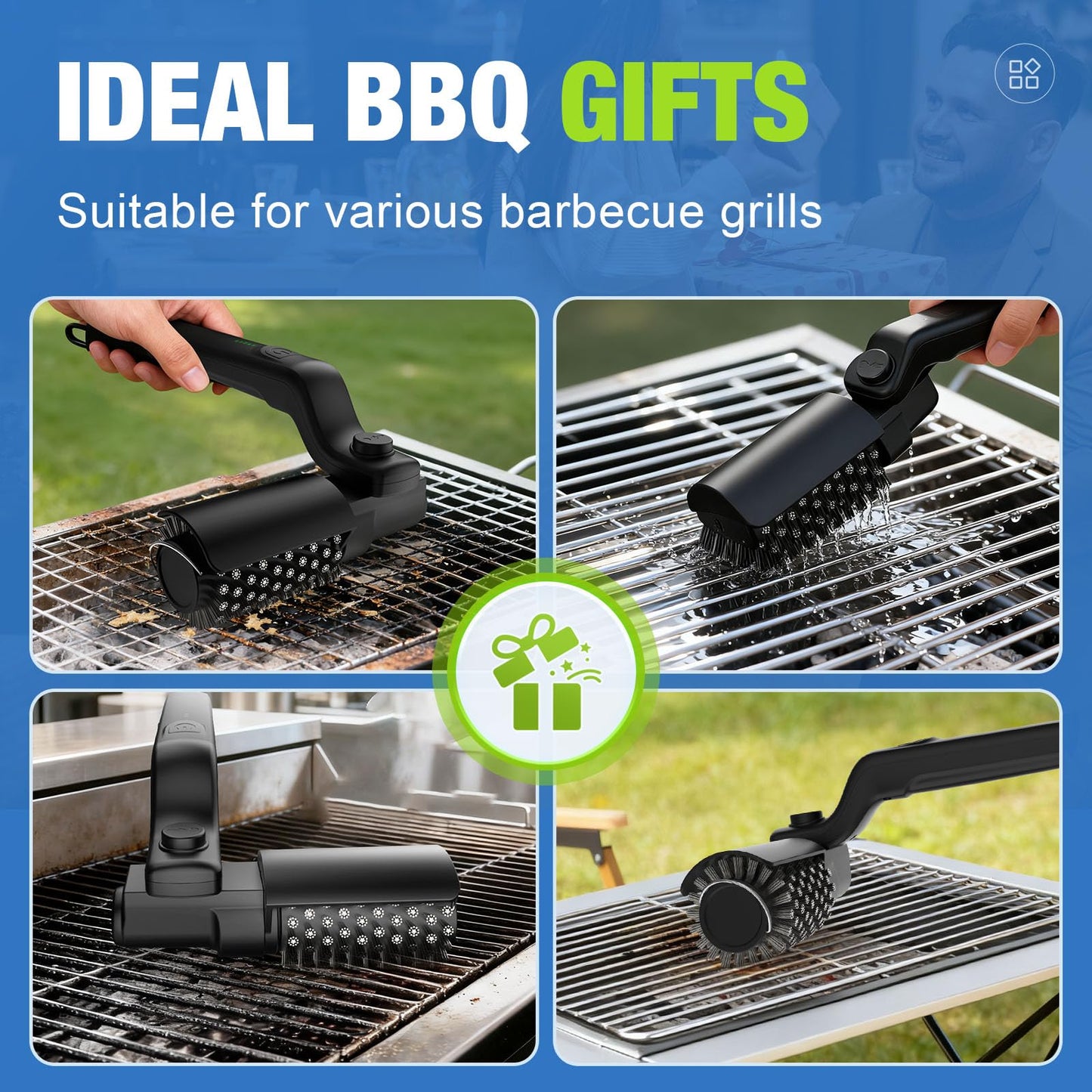 Electric Grill Brush, Cordless Rechargeable BBQ Grill Cleaning Brush, 180° Adjustable Angle, 3-Speed Motor, Stainless Steel Head, Electric Grill Cleaner for Outdoor Grill, Gas BBQ Grates & Griddles