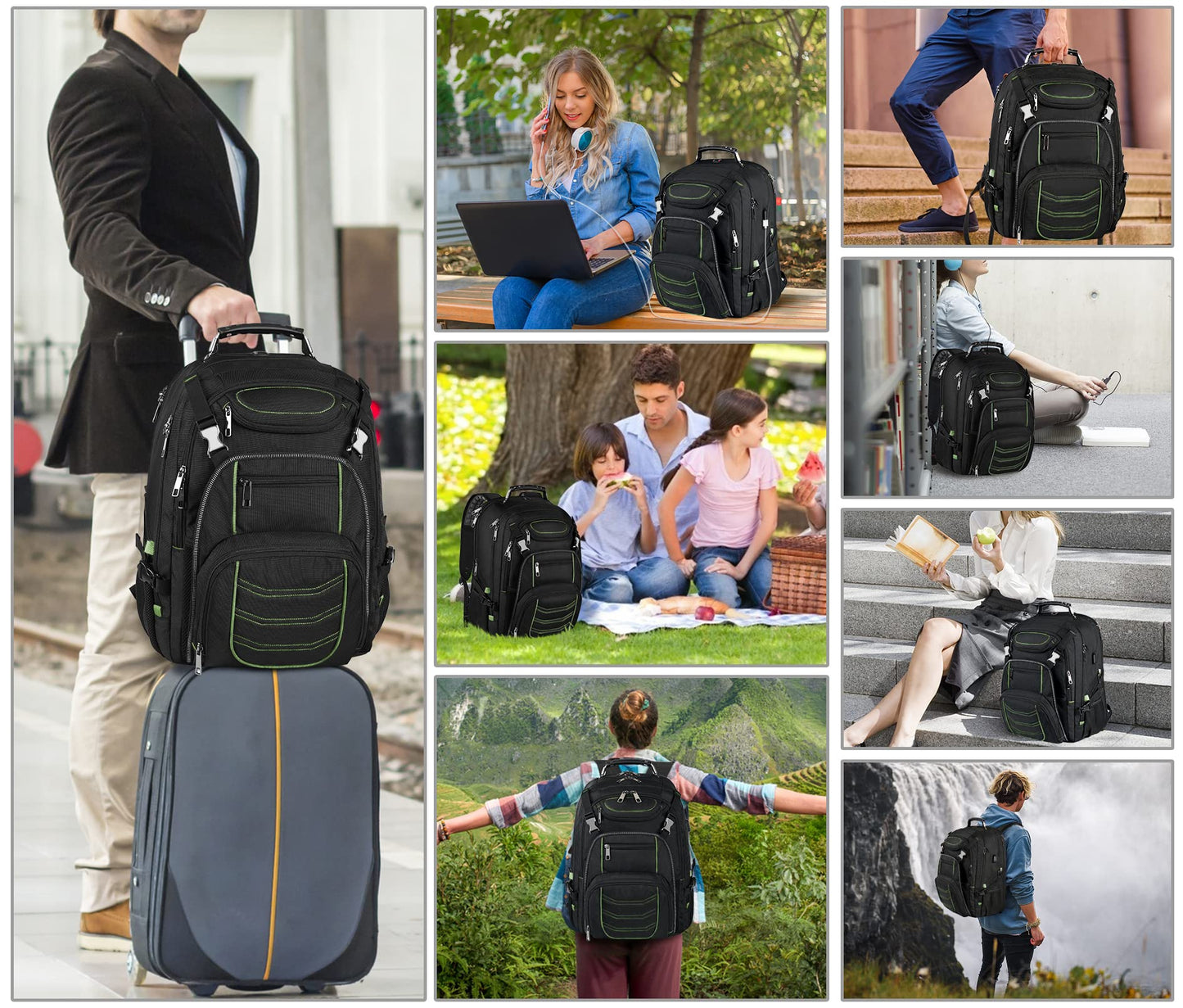 SINVICKO Extra Large 18.4 Inch Laptop Backpack, Green, RFID Anti-Theft, TSA Friendly, USB Charging Port, Water Resistant, Heavy Duty, Durable, for Men