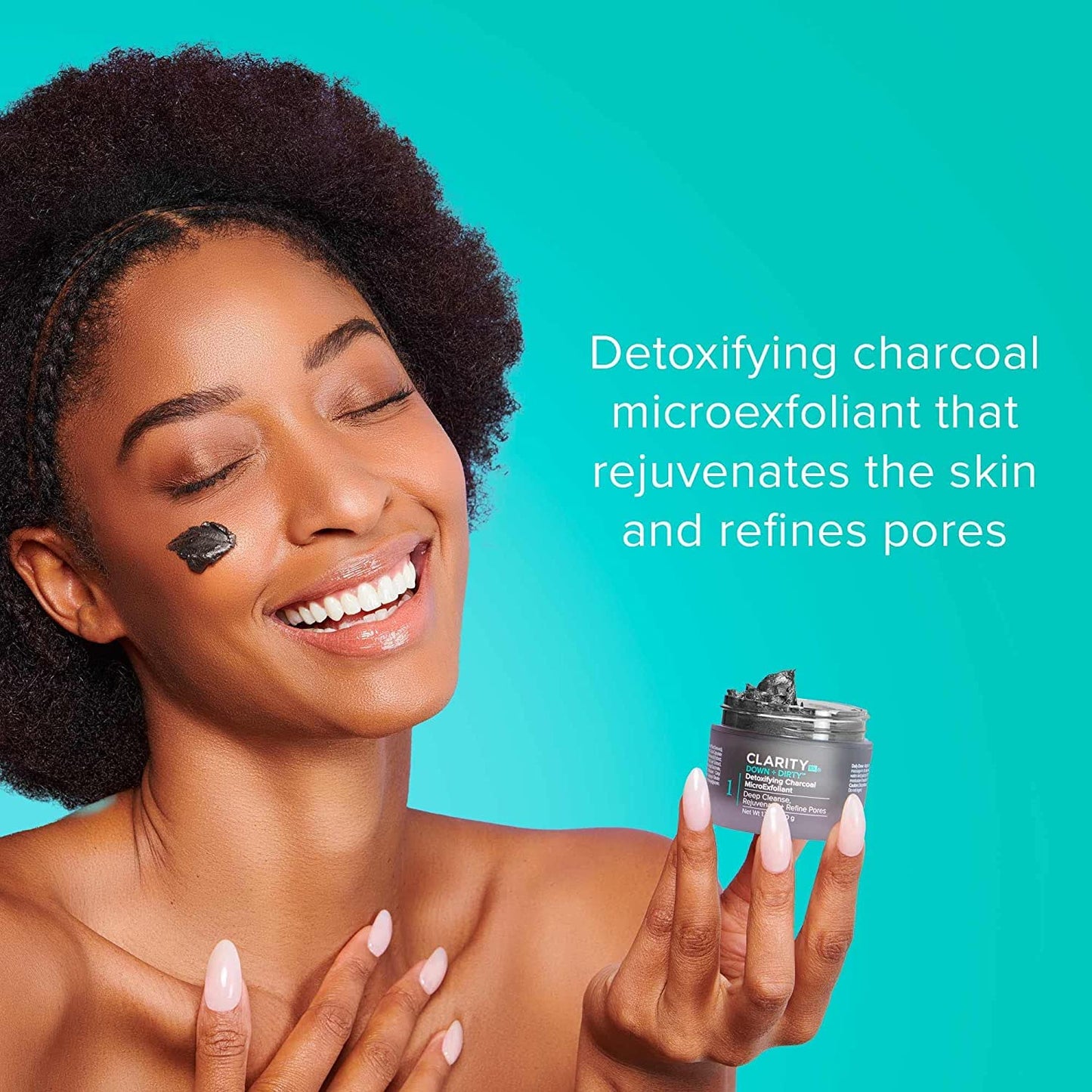 ClarityRx Down + Dirty Detoxifying Charcoal Face Wash, Natural Plant-Based Exfoliating Deep Pore Cleanser for Oily Skin, Paraben Free, Cruelty Free (1.7 oz)