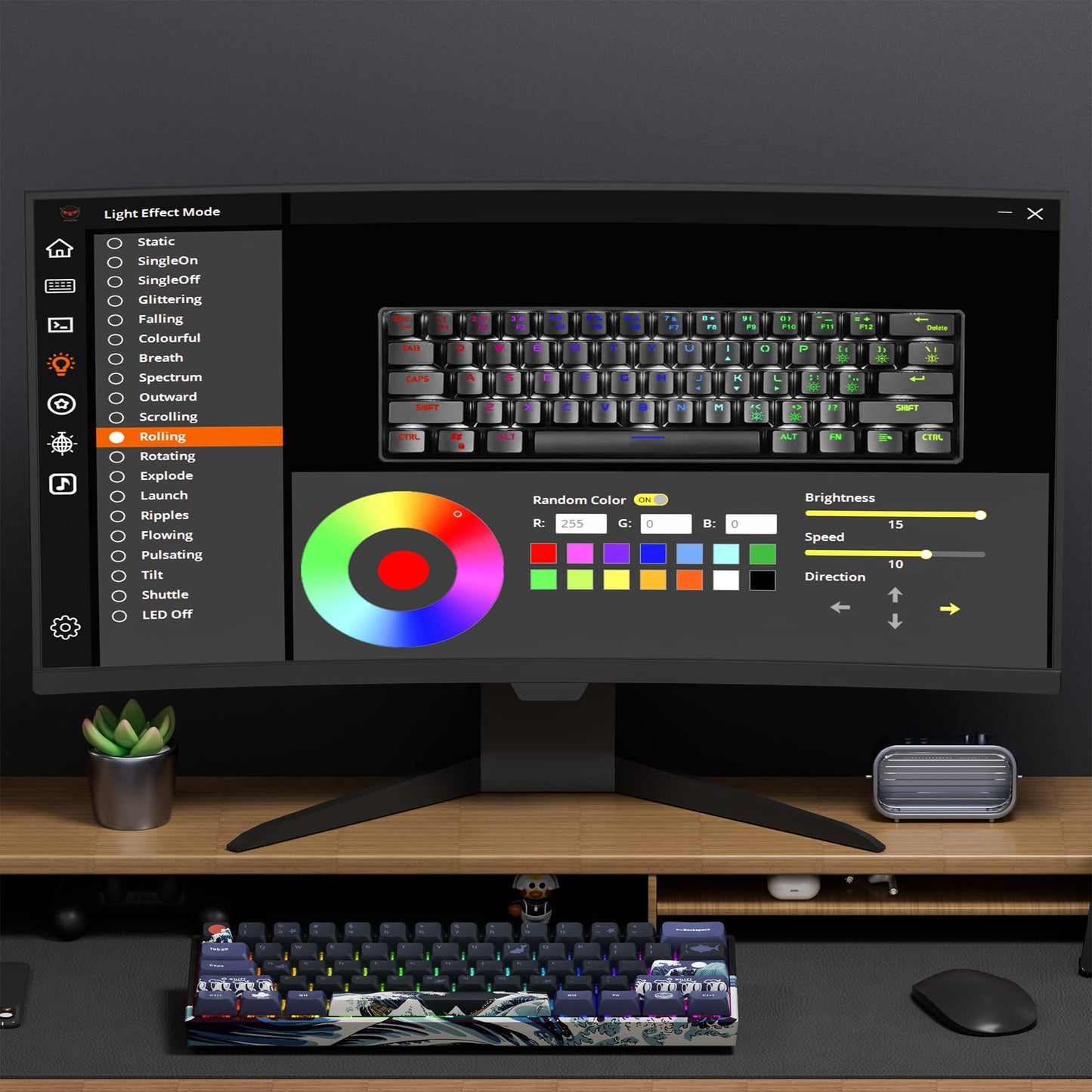 XVX 60% Gaming Keyboard, RGB 3-Modes Wireless Mechanical Keyboard, Mini 60 Percent Gamer Keyboard with Hot-Swappable Pre-lubed Linear Switch for Windows & Mac (Great Wave Off Kanagawa), M61 Pro