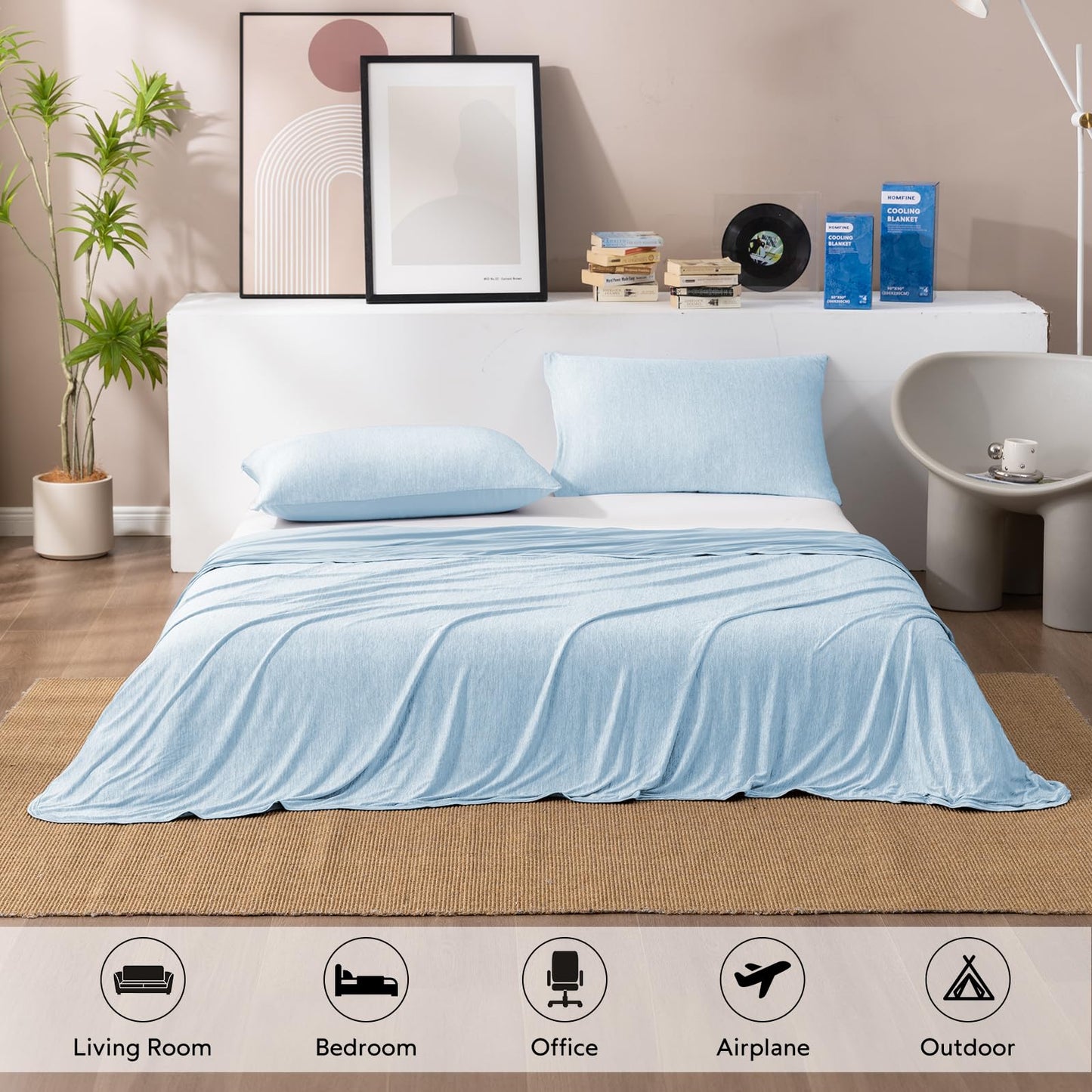 HOMFINE Cooling Blanket for Hot Sleepers - Summer Blanket Thin Lightweight Breathable Soft Double Side Enhanced Cooling for Bed Couch Sofa, Keep Cool for Night Sweats (Light Blue, 60 x 80 inches)