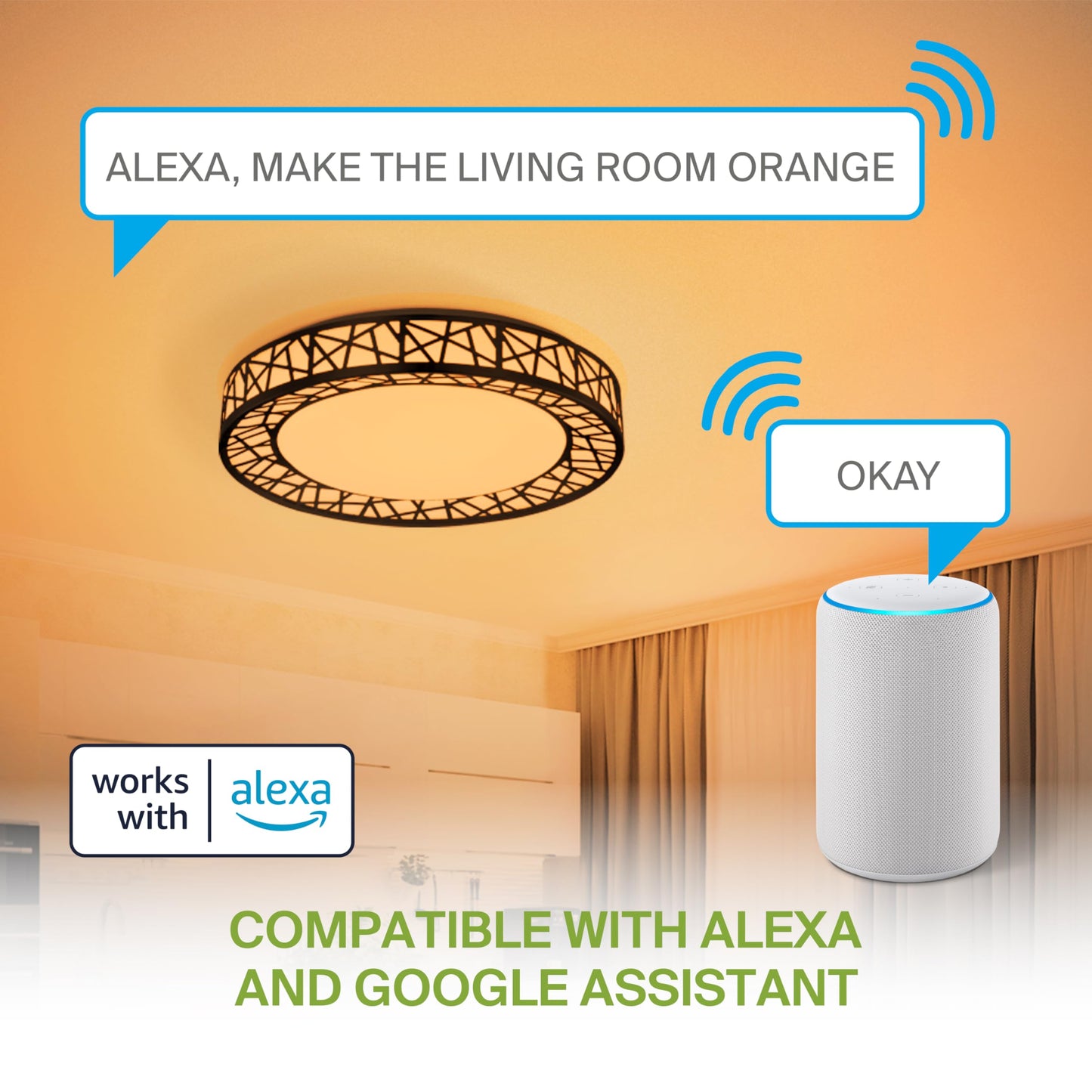 ASD 12 Inch Smart RGBW Flush Mount Ceiling Light with Remote - Matte Black 20W 120V 2700-6500K Dimmable Ceiling Light Fixture, WiFi App Control RGB Lights, Alexa & Google Assistant - ETL
