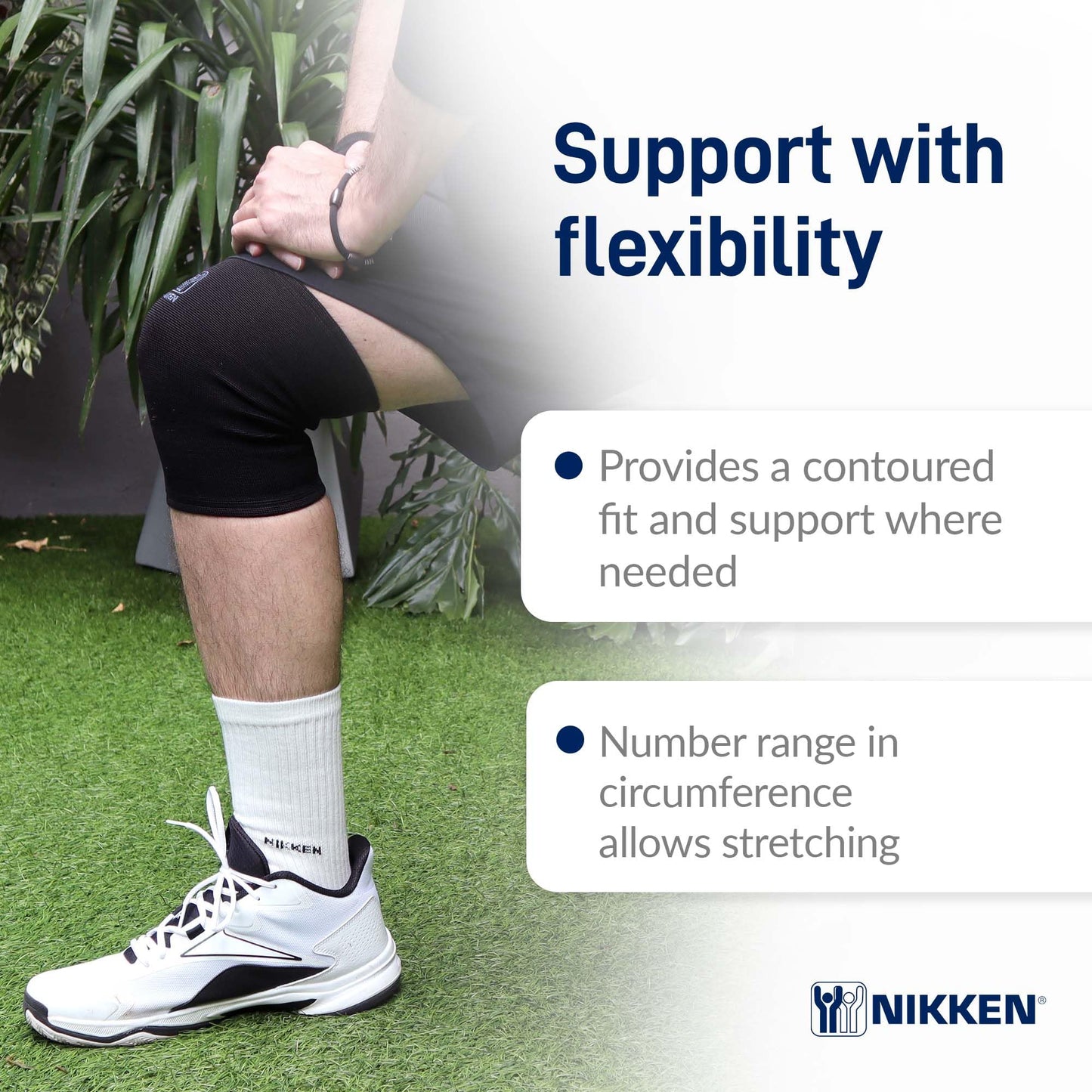 Nikken KenkoTherm - Knee Wrap Large 1834 - Black Stretch Support with Ceramic Reflective Fibers for Running, Weightlifting, Basketball - Men and Women