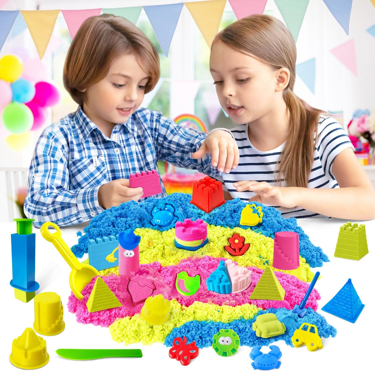 Sensory Bin - 52 PCS Play Sand Kit with 3lbs Magical Sand, Beach Toys Castle Molds Sand Molds, Sensory Toy Sandbox, Kids Gifts for Girls and Boys