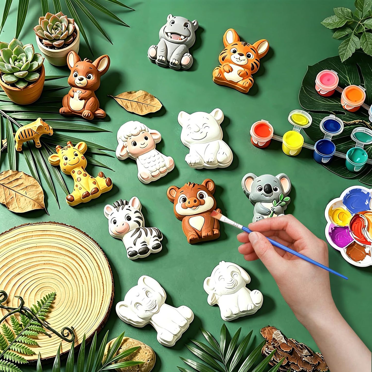 Yamgqus 24 Pcs Paint Your Own Plaster Jungle Animals Painting Kit, DIY Ceramic Arts and Crafts for Kids and Adults, Children Birthday Gift Party Event (Animal)