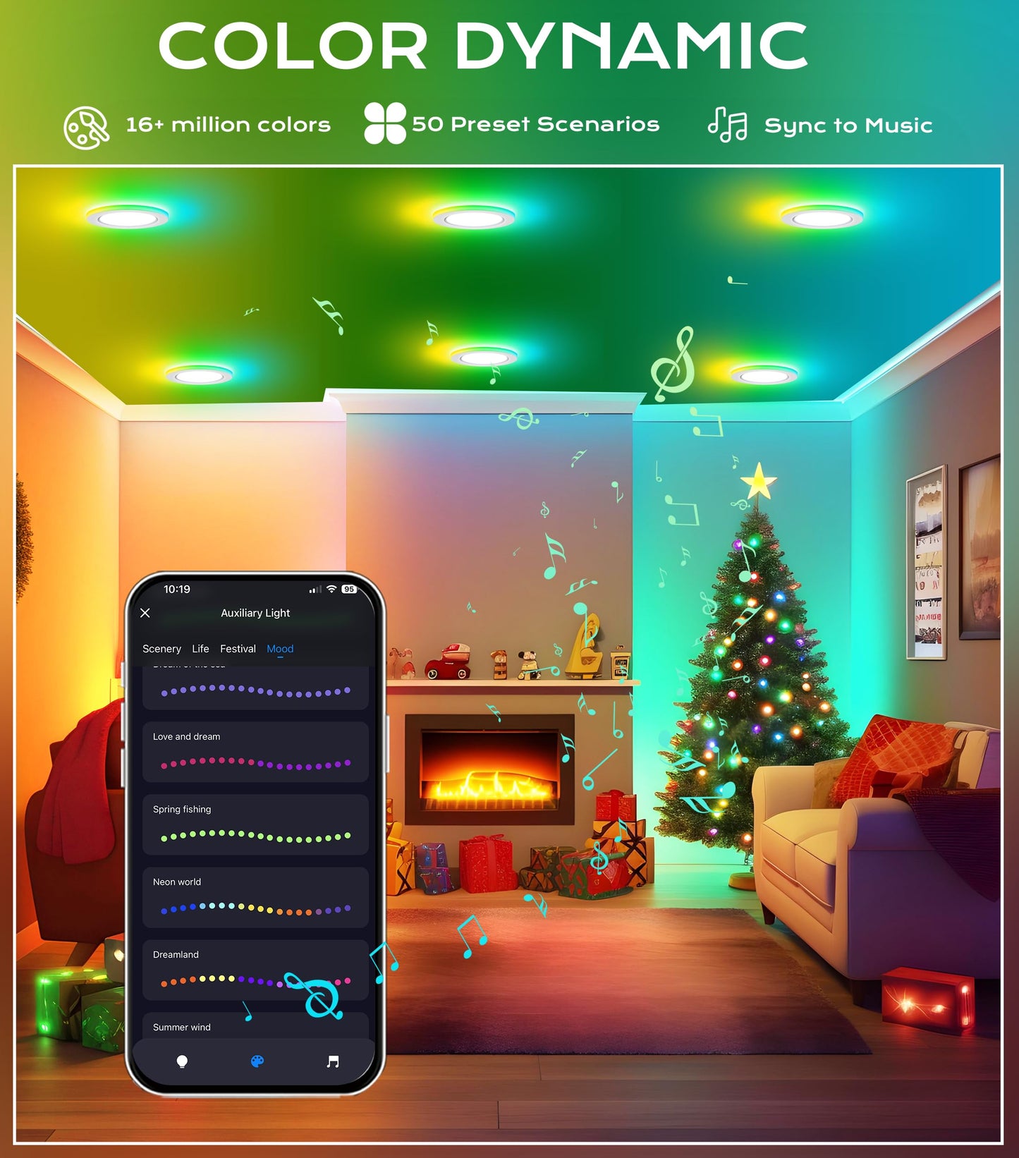 CLOUDY BAY [4 Pack] 6 Inch RGB Smart Recessed Lighting with Gradient Accent Light and Night Light,2700K~6500K,15W Recessed Lights Ultra-Thin Downlight Compatible with Alexa and Google Home Assistant