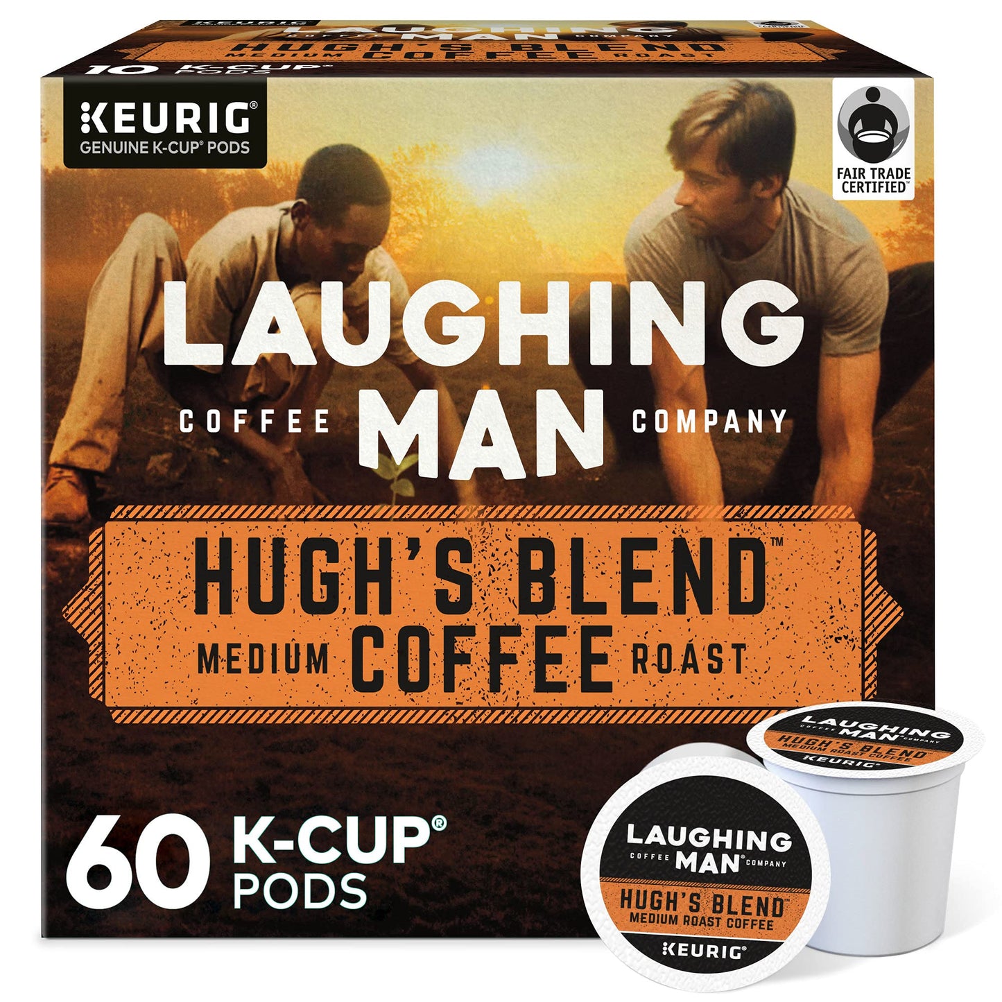 Laughing Man Hugh's Blend Keurig Single-Serve K-Cup Pods, Medium Roast Coffee, 60 Count (6 Packs of 10)