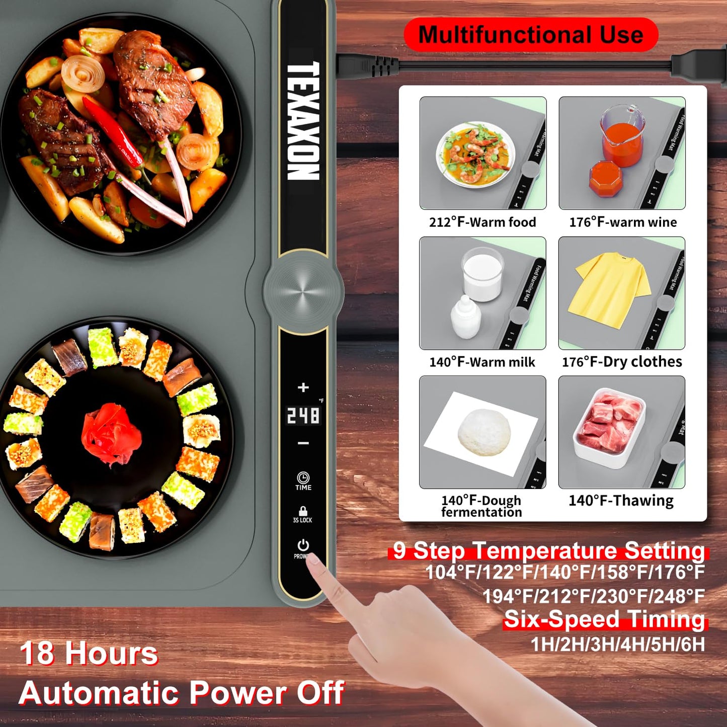 "Texaxon Warming Mat For Food XXXL 550 watts (40" x 15")- Roll Up Electric Silicon Warming Tray For Food - Buffet Servers And Warmers -Fast Heating For Buffets Party & Home And Kitchen, Chafing Dishes