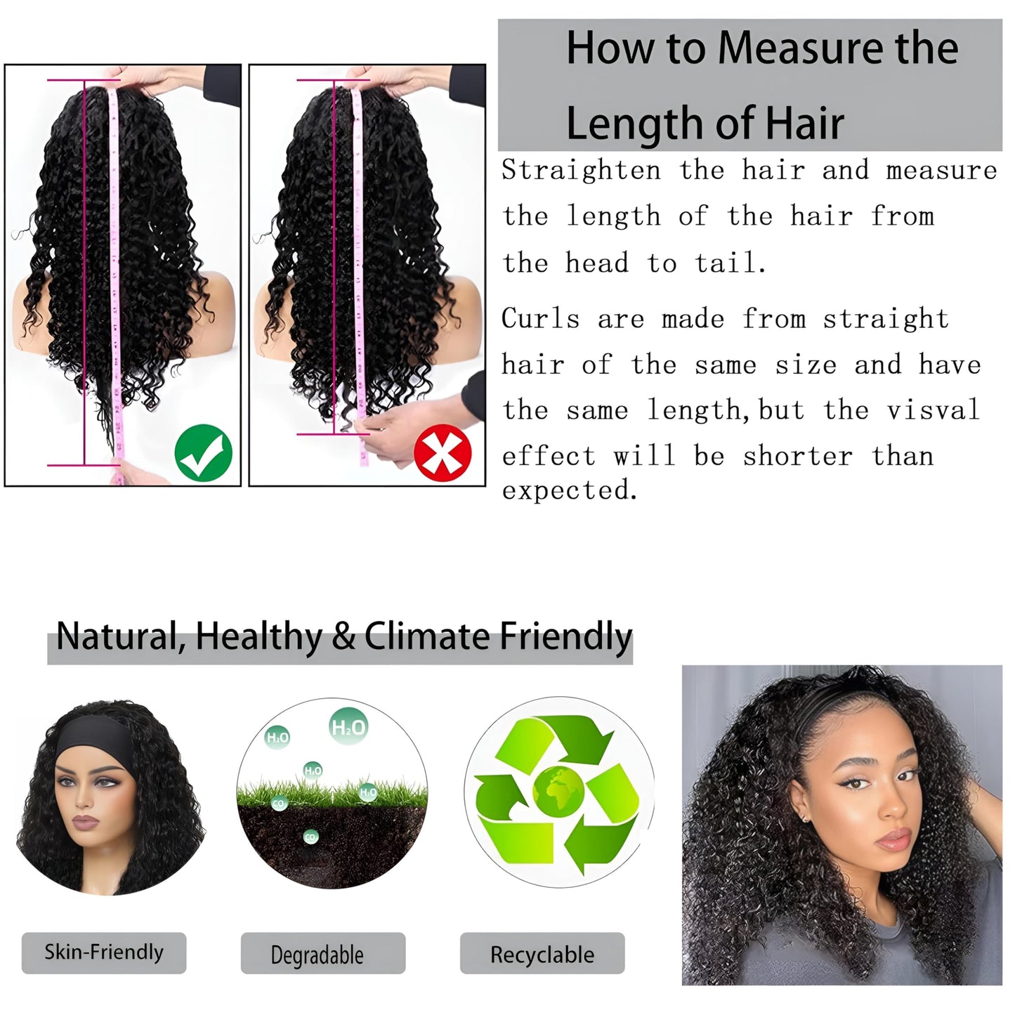 jkahh Curly Headband Wig Human Hair 20Inch Human Hair Headband Wig Glueless Wear and Go Human Hair Scarf None Lace Front Wigs 150% Density Natural Color