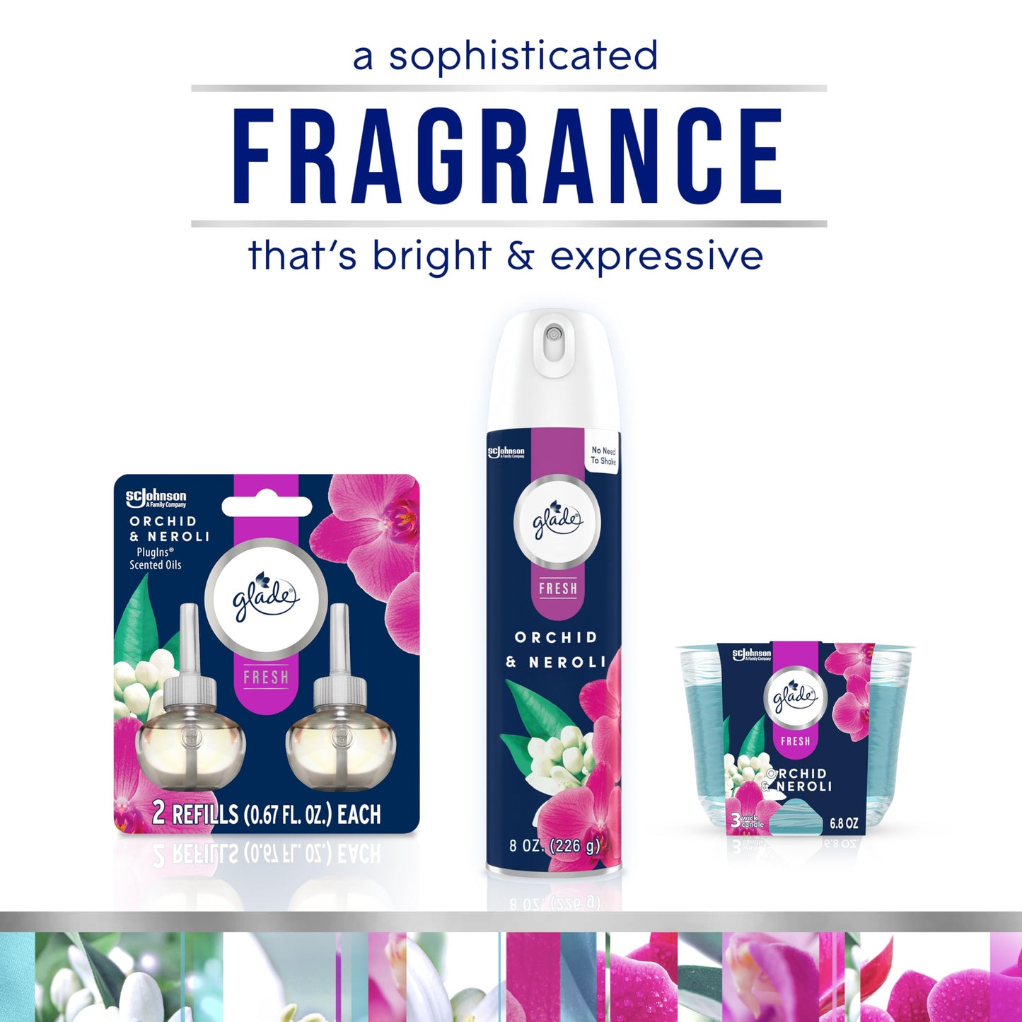 Glade Automatic Spray Refill, Air Freshener for Home and Bathroom, Orchid & Neroli, Fresh Collection, 6.2 Oz, 6 Count