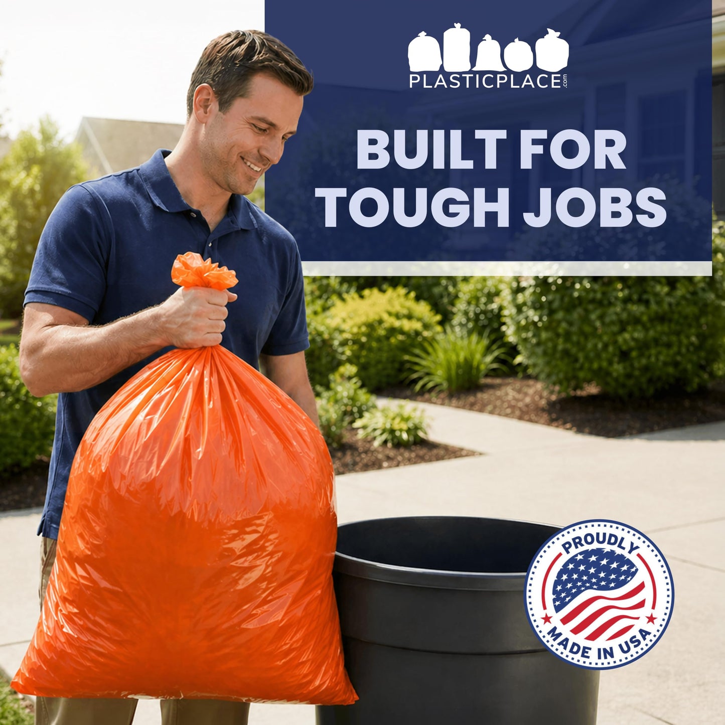 Plasticplace 55-60 gallon Trash Bags │ 1.2 Mil │ Orange Heavy Duty Garbage Can Liners │ 38” x 58” (50 Count)