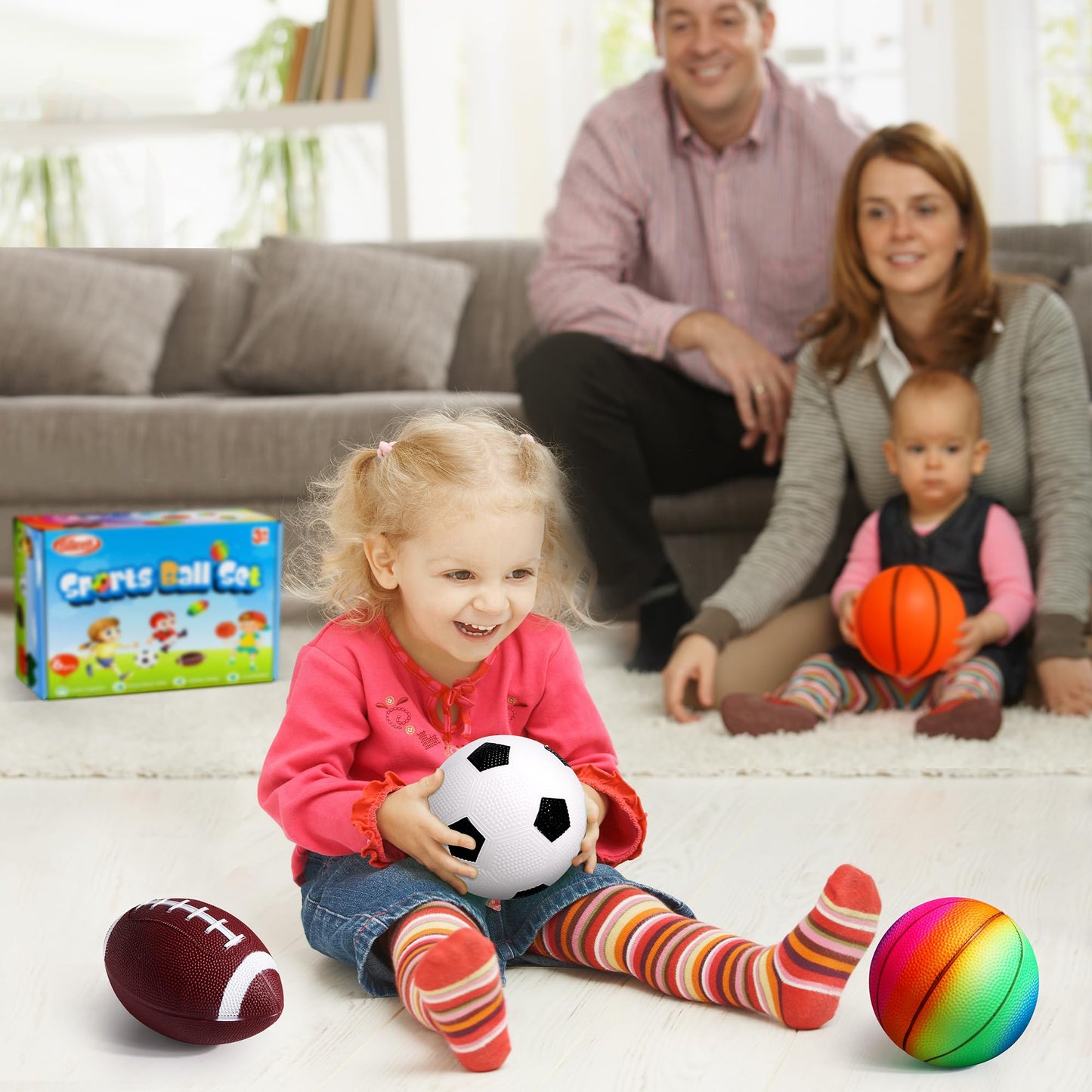 Billeeit Small Sports Balls for Kids Pack of 6, 2 Each of 5" Football, Basketball, Soccer for Playground, Toy Balls Set, Inflatable Multi-Sport Ball Set with 1 Pump for Indoor and Outdoor Activities