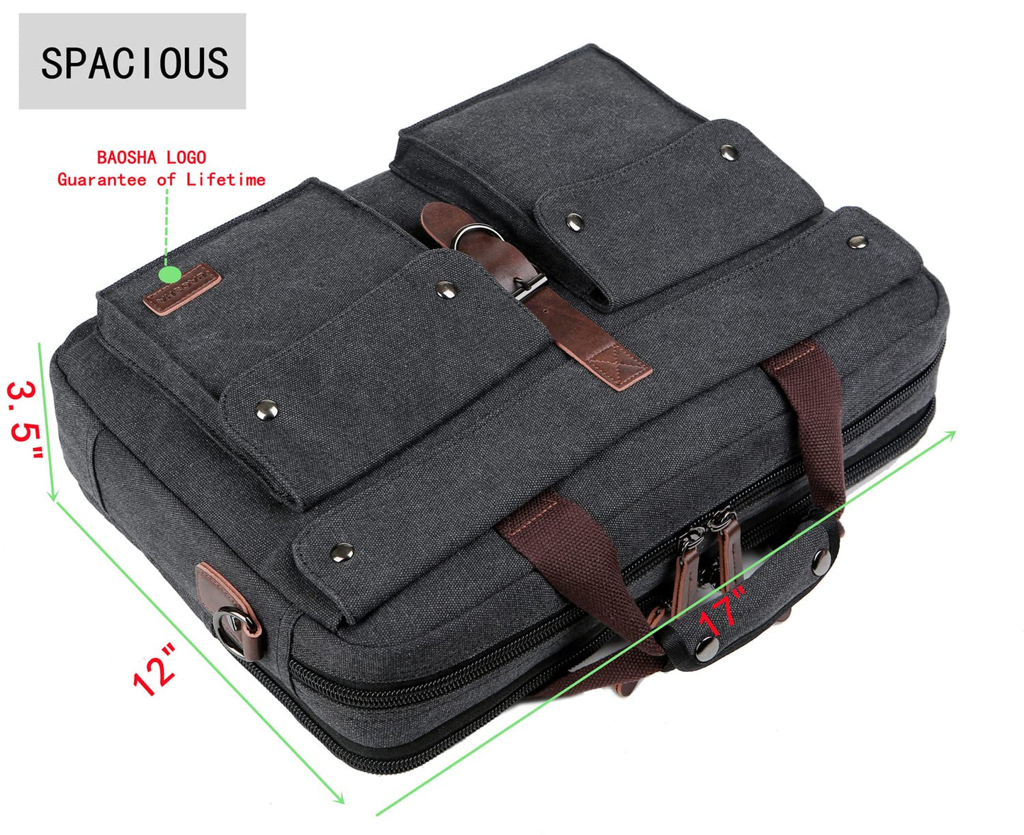Stylish 17 inch Canvas Laptop Bag Messenger Bag Briefcase Vintage Crossbody Shoulder Bag Military Satchel for Men BC-07 (Light Black)