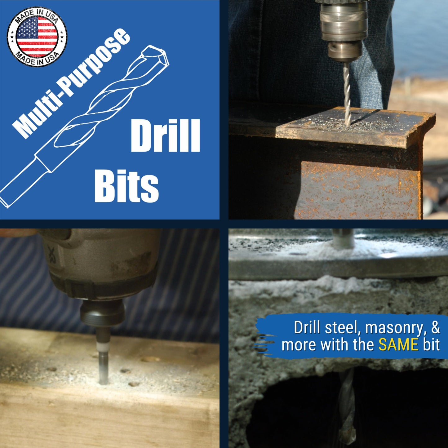 Bad Dog Intro 7 Piece Multipurpose High Speed Drill Bit Set. Carbide, Titanium, Cobalt Tip & Armor Steel Hex Shank. Made in USA. Drill Through Everything! Metals, Masonry, Wood, Tile & More