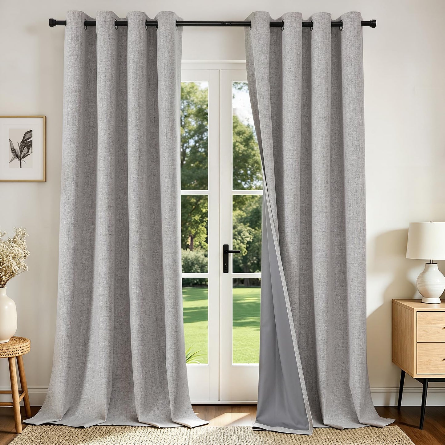 Joydeco Blackout Curtains 108 Inches Long 2 Panels Burg, Room Darkening Curtains for Bedroom, 100% Black Out Textured Thermal Drapes Privacy Protection 2 Panels Set(W52 x L108 Inch, Greyish White)