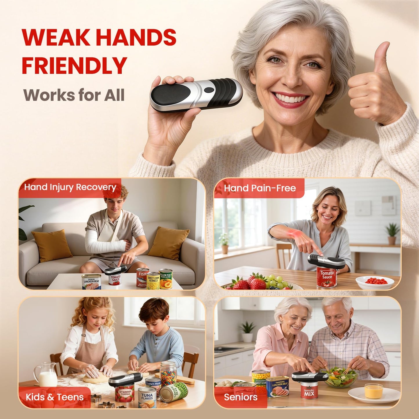 Electric Can Opener One Touch Automatic Can Opener for Seniors, Rechargeable Smooth Edge Can Opener with Magnetic Cover Catch, Food Safe Kitchen Gadget for Arthritis Hands