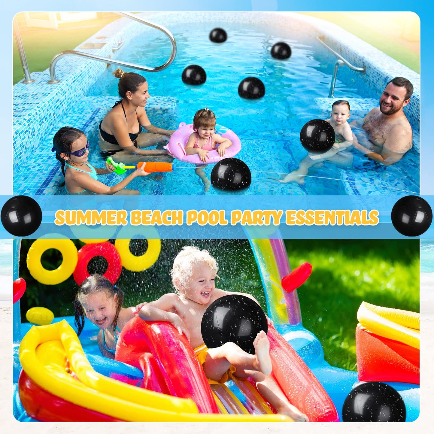 12 Pcs Beach Ball Inflatable Beach Balls Large Inflatable Ball Floating Ball for Swimming Pool Party Favors Outdoor Activities Summer Birthday Party Supplies (Black,20 Inch)
