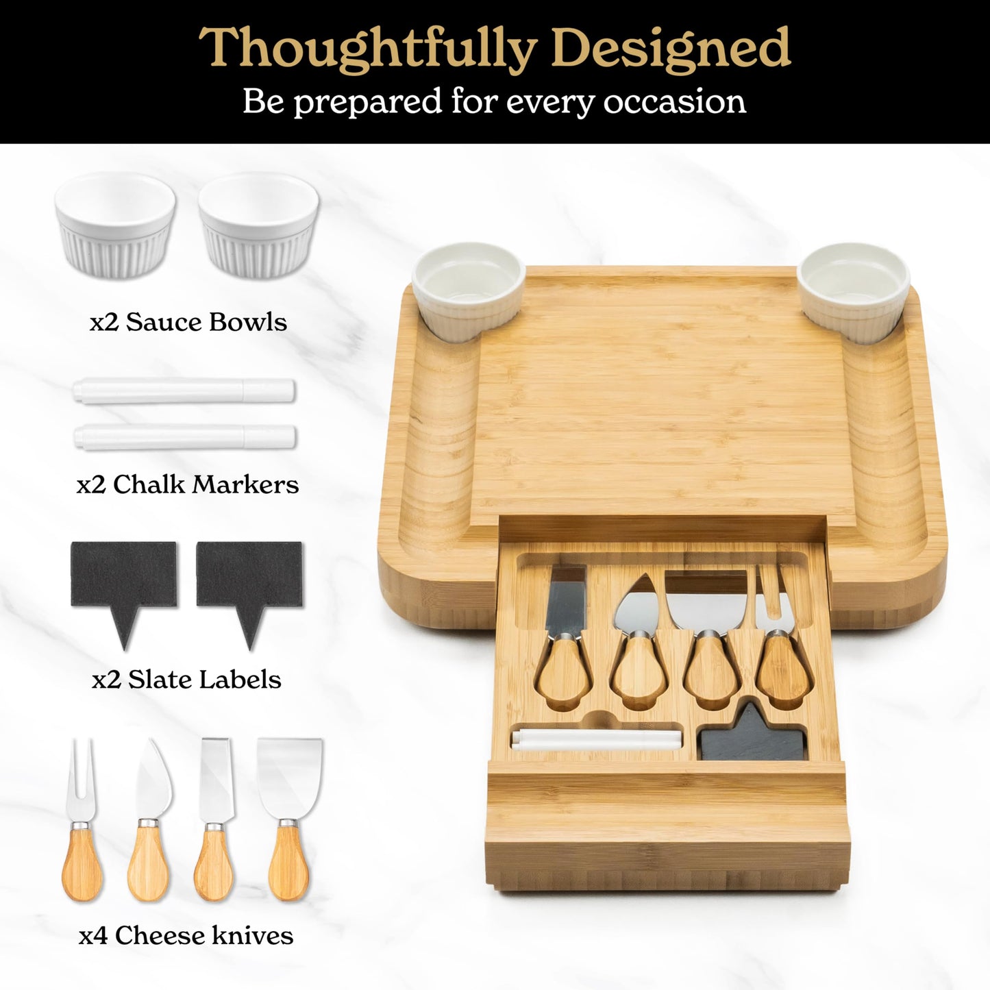 Smirly Charcuterie Board Set - Large Bamboo Cheese Board for Serving - House Warming Gifts New Home, Wedding & Bridal Shower Gift, Birthday Gift for Women