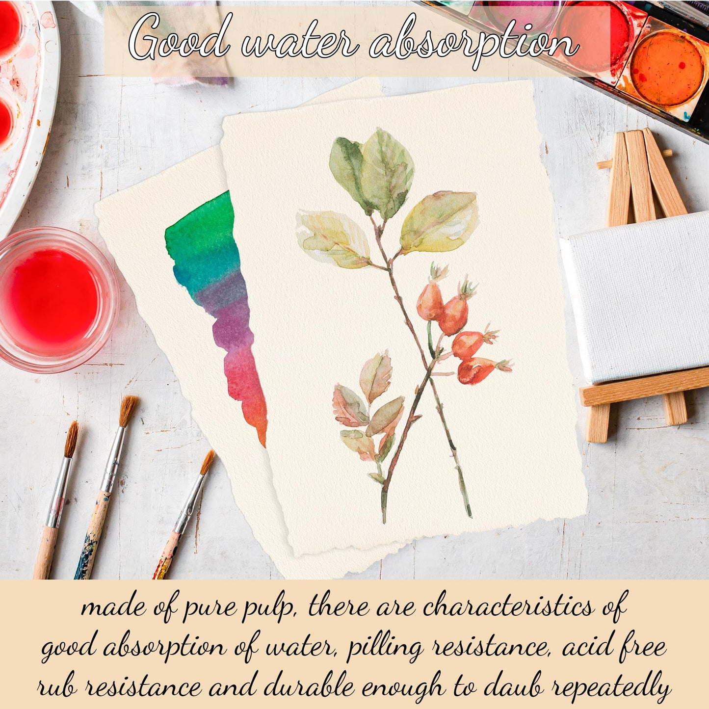 Oleitodh 200 Sheets Cotton Watercolor Paper 4 x 6inch, 140lb/300 GSM Handmade Paper Deckled Edge Watercolor Cardstock Textured Paper for Watercolors, Wedding Invitations, Cards, Crafts