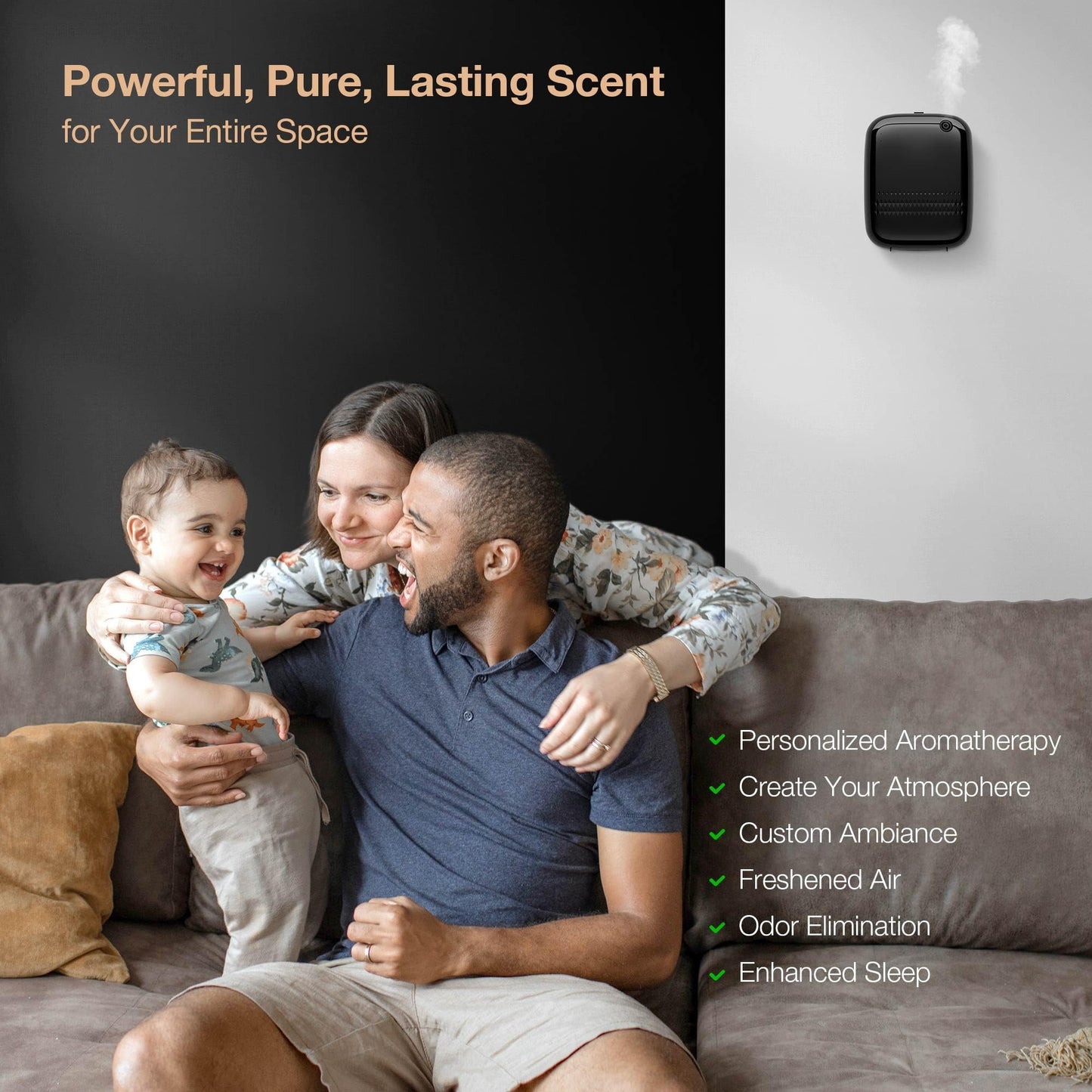 Smart Scent Air Machine with 400mL Capacity Up to 2000 sq.ft. Waterless Essential Oil Diffuser for Home and Commercial Use, Aromatherapy Scent Diffuser for Large Rooms, Difusor de Aromas, ANW-Black