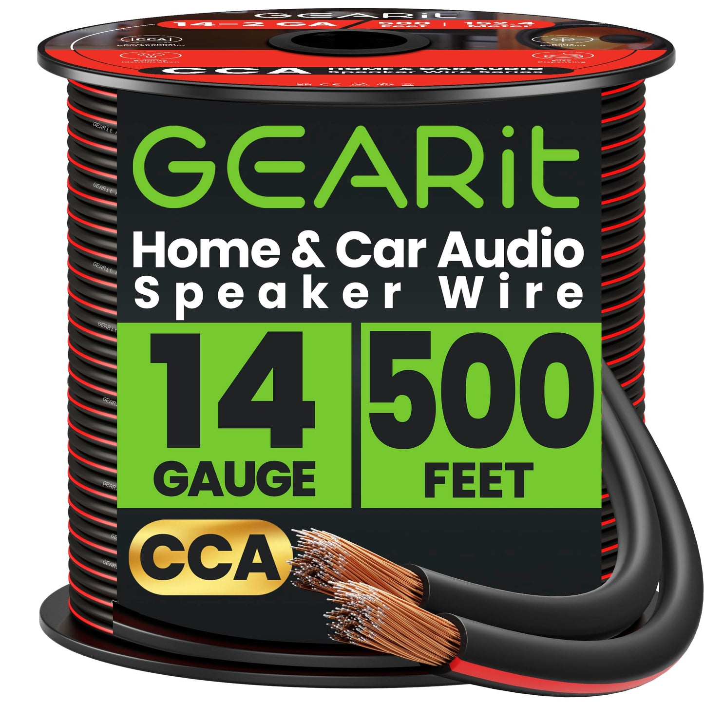 GEARit Speaker Wire 14 Gauge, Speaker Cable 500ft for Car Audio, Outdoors, Home Theater, CCA