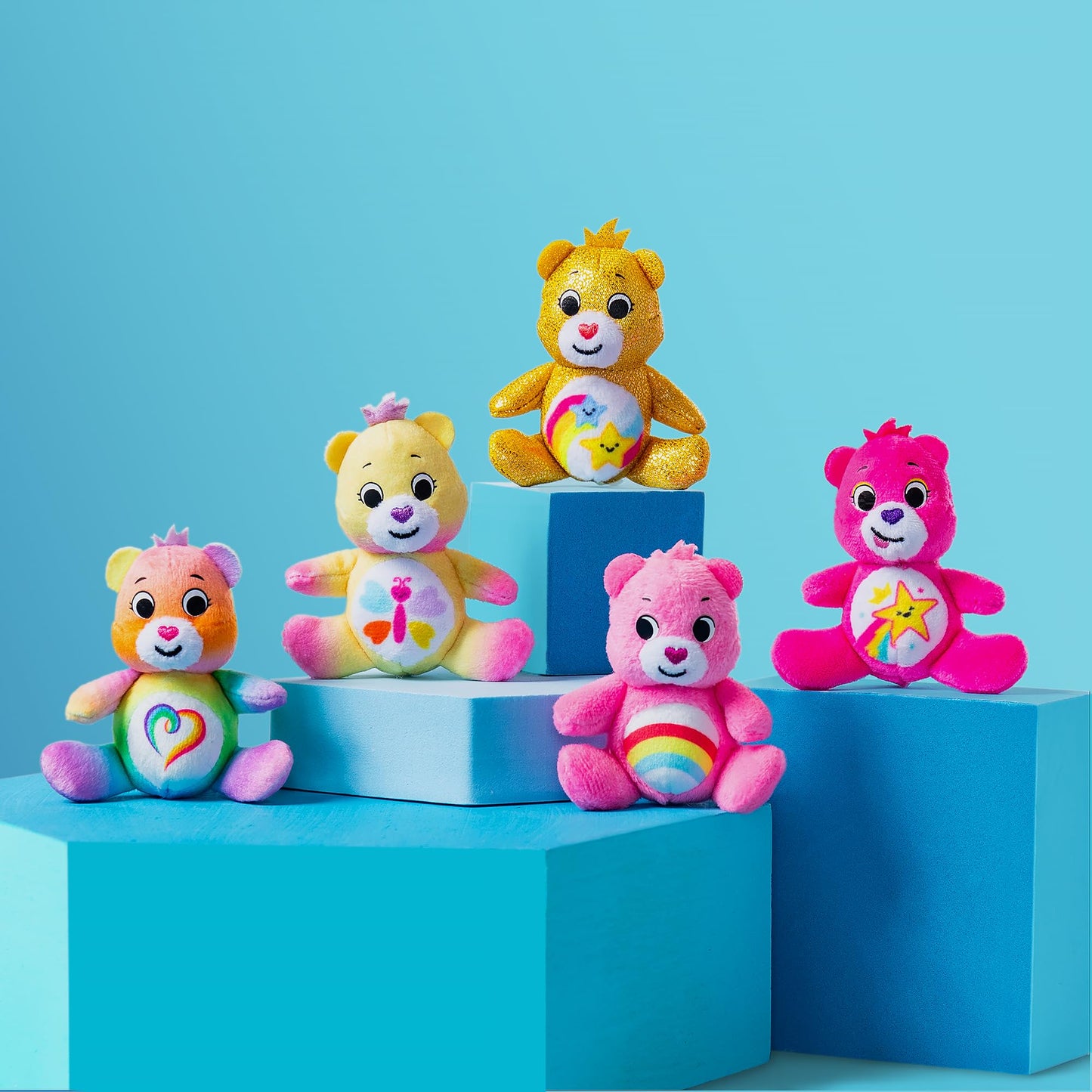 Micro Teenies - Care Bears 3" Micro Plush 5-Pack Treasure Box - Cheer, Calming Heart, Gold Dare to Care, Togetherness and Be Me