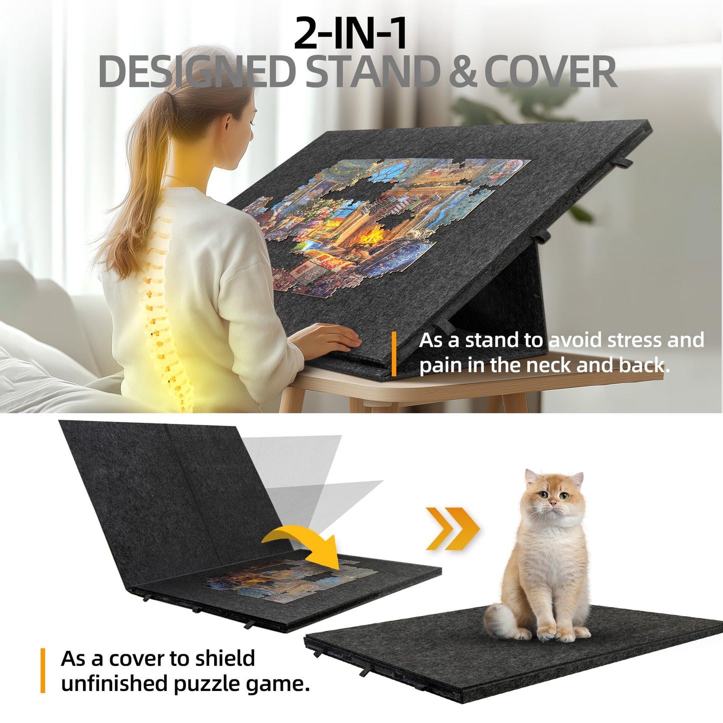 Lavievert 2000 Piece Tilting & Foldable Puzzle Table with 2-in-1 Designed Stand & Cover, Lightweight Felt Puzzle Plateau with 6 Colored Drawers, Portable Jigsaw Puzzle Board for Adults – Dark Gray