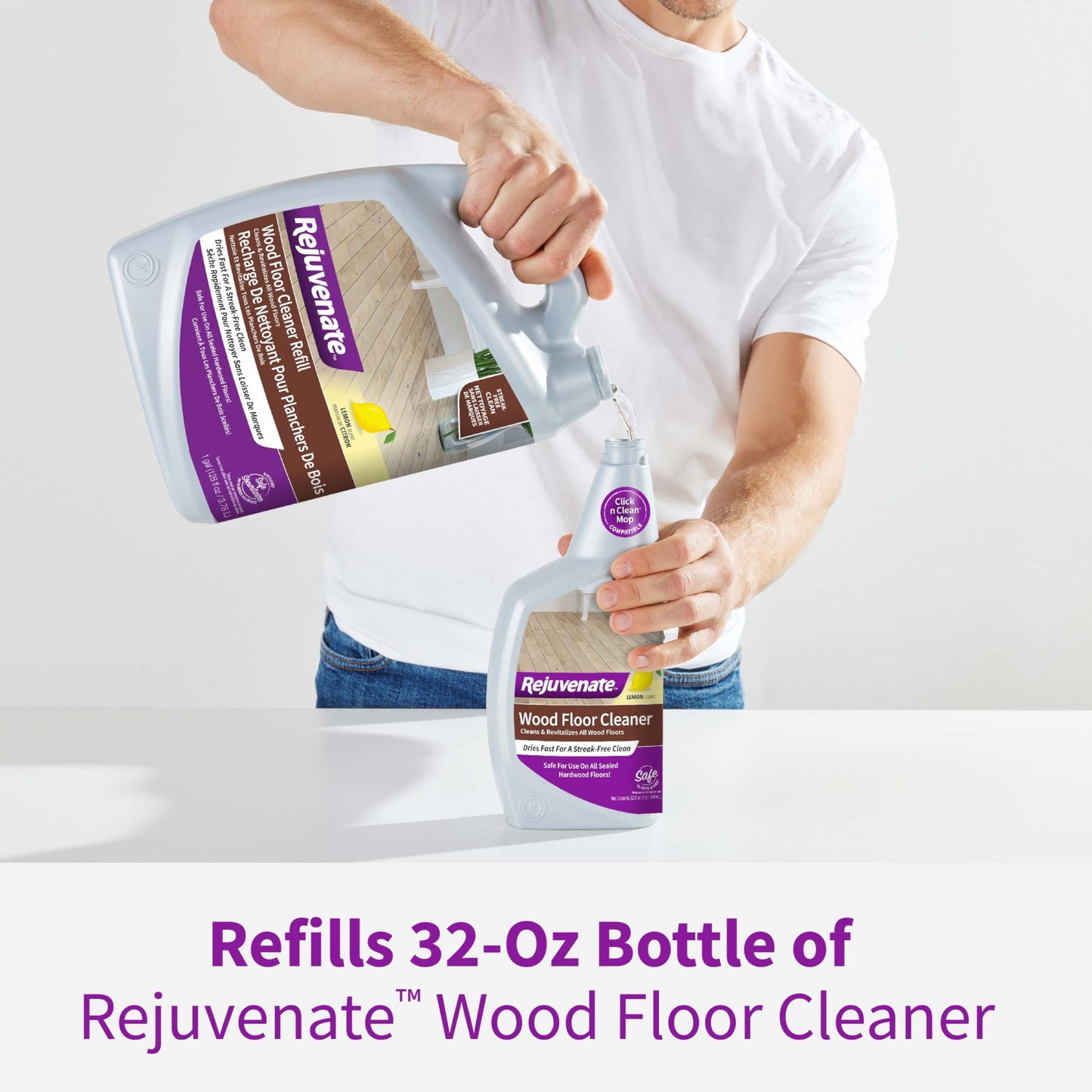 Rejuvenate Wood Floor Cleaner Refill, 1 Gallon, Cleans and Protects All Sealed Hardwood Floors and Dries Fast for a Streak-Free Clean, 2 Pack