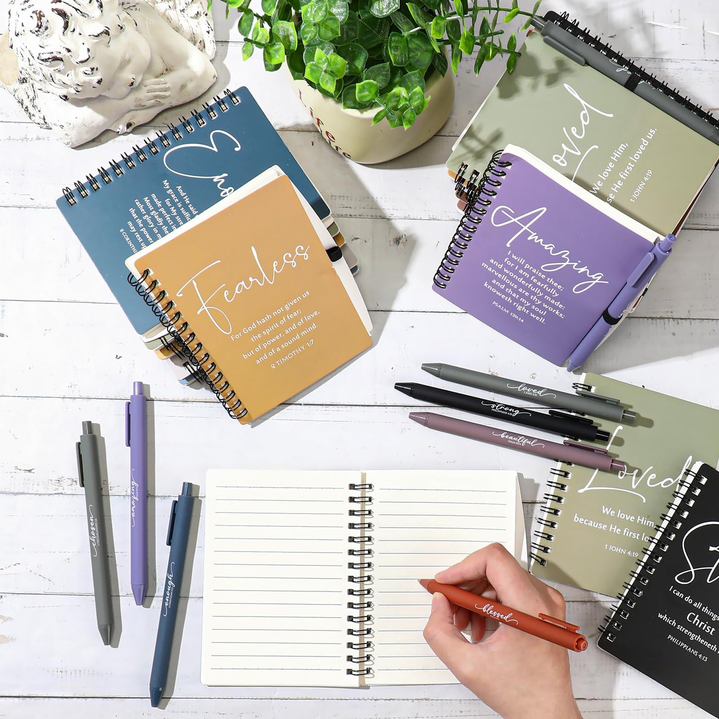 Kosiz 24 Sets Christian Gifts Bulk Christian Notebooks with Pens Inspirational Prayer Journals Bulk A6 Spiral Small Notepads for Women Men Church Members Bible Study Groups (Fresh Color)