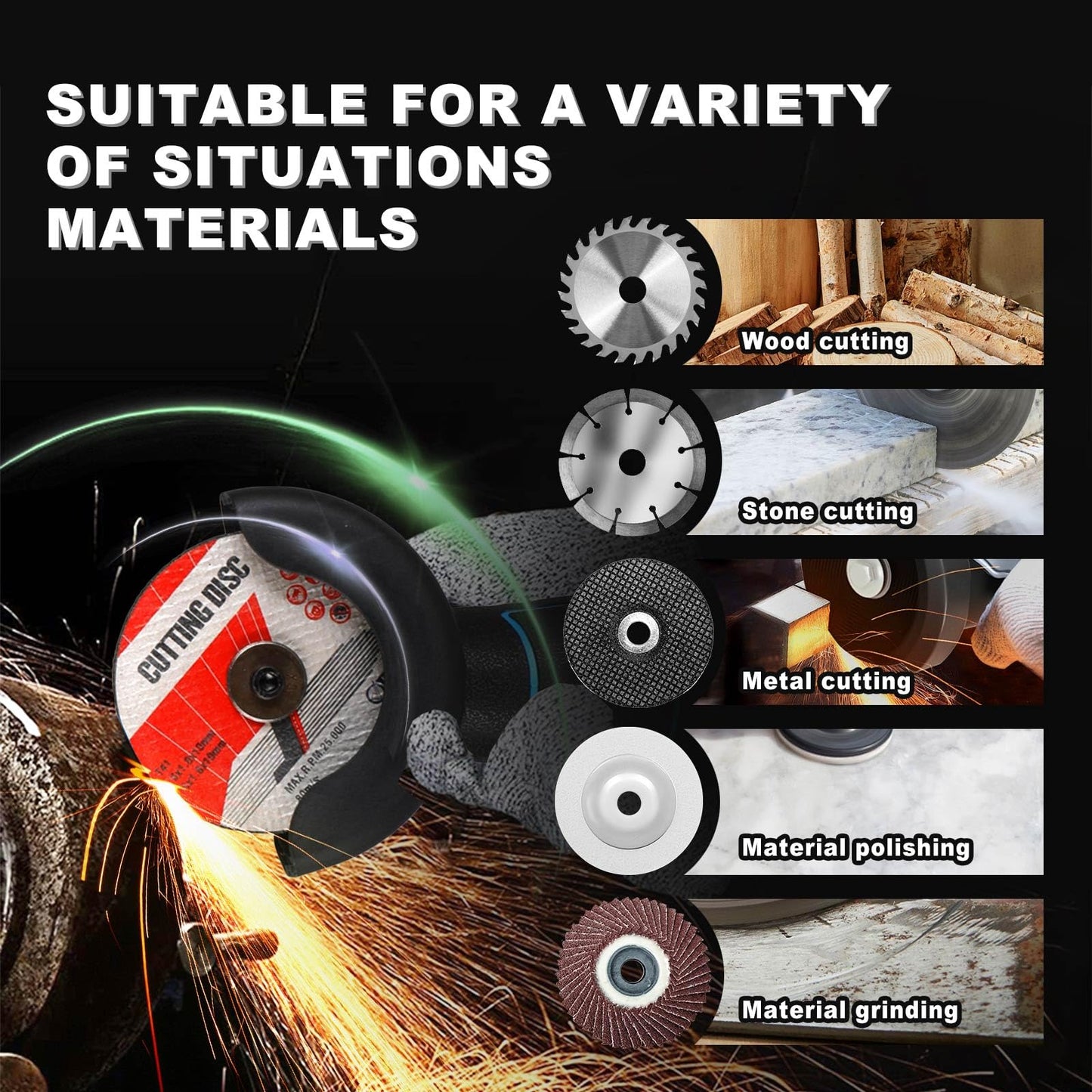 ZFULVO Brushless Cordless Angle Grinder Kit, 19500rpm Mini Electric Angle Grinding Tool with 2x16.8V 2000mAh Battery and 6-Cutting Discs, Grinder Handheld Cutter for Metal Wood