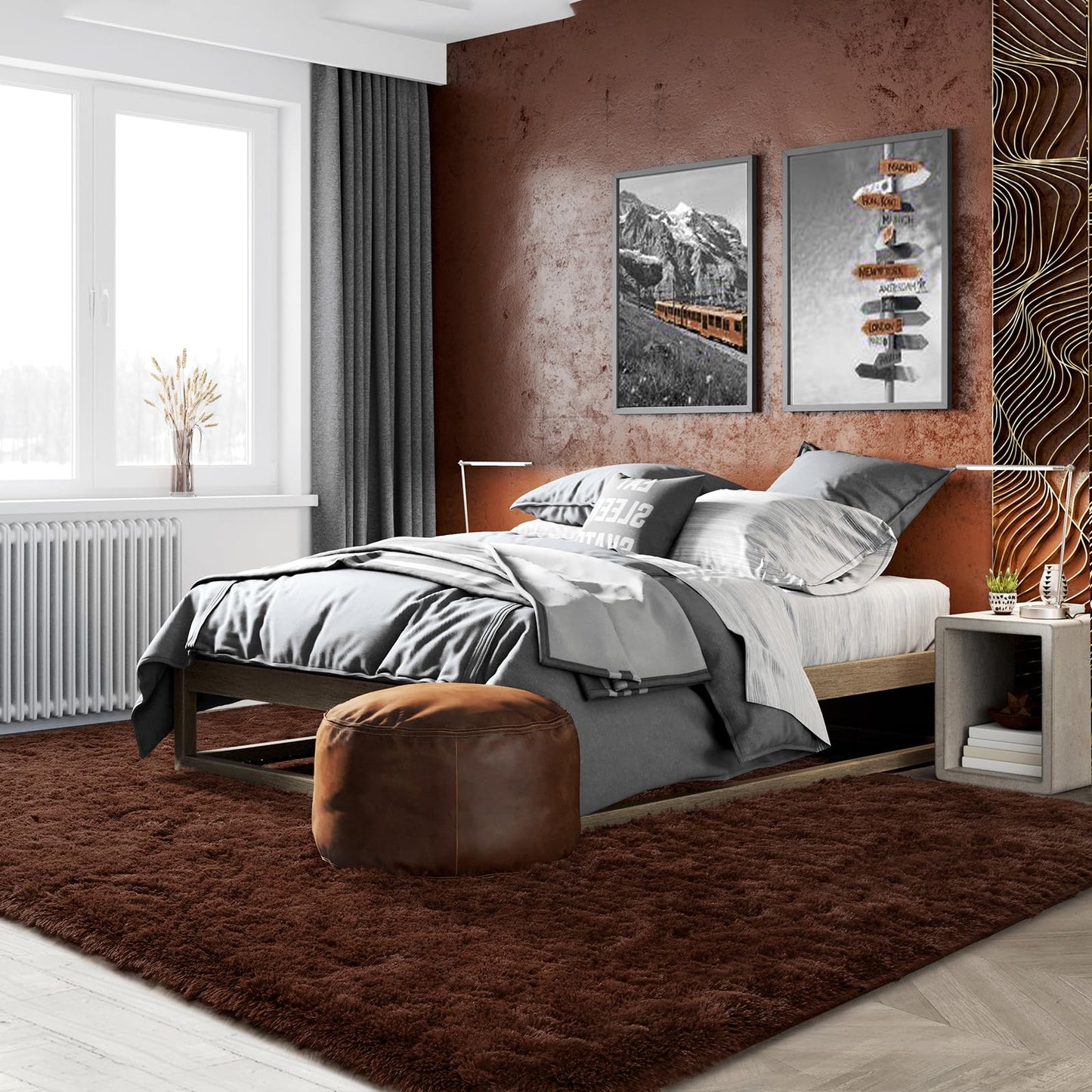 HOMORE Living Room Rug 6x9 Area Rug, Brown Rugs for Living Room Bedroom, Large Fluffy Rugs Super Soft Carpet for Kids Room Classroom Dorm Home