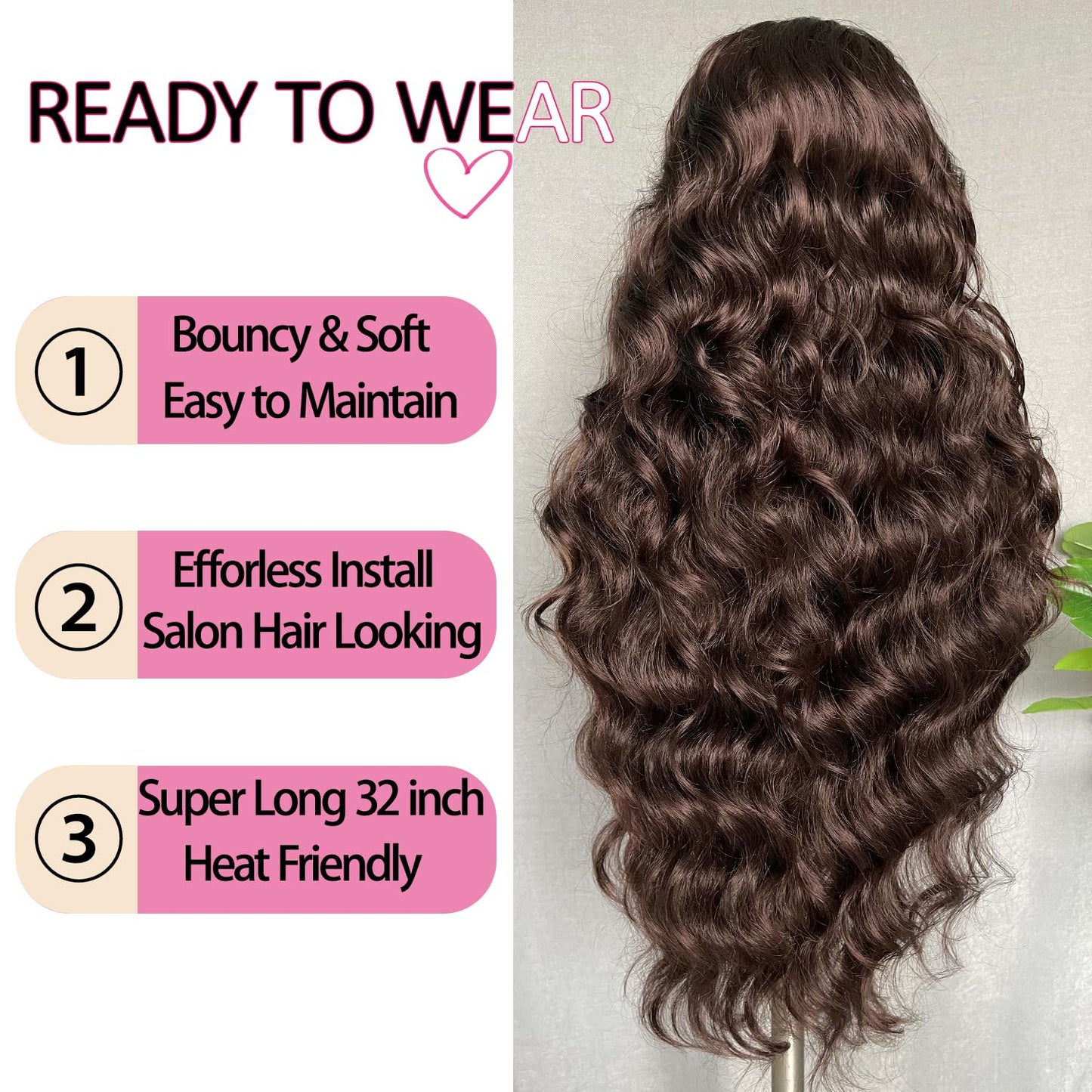 SOKU 32 Inch Long Brown 13x6 Lace Frontal Wig Lightweight Wavy Hair Pre Plucked Hairline with Baby Hair Glueless Transparent Lace Heat Resistant Synthetic Lace Front Wigs for Black Women