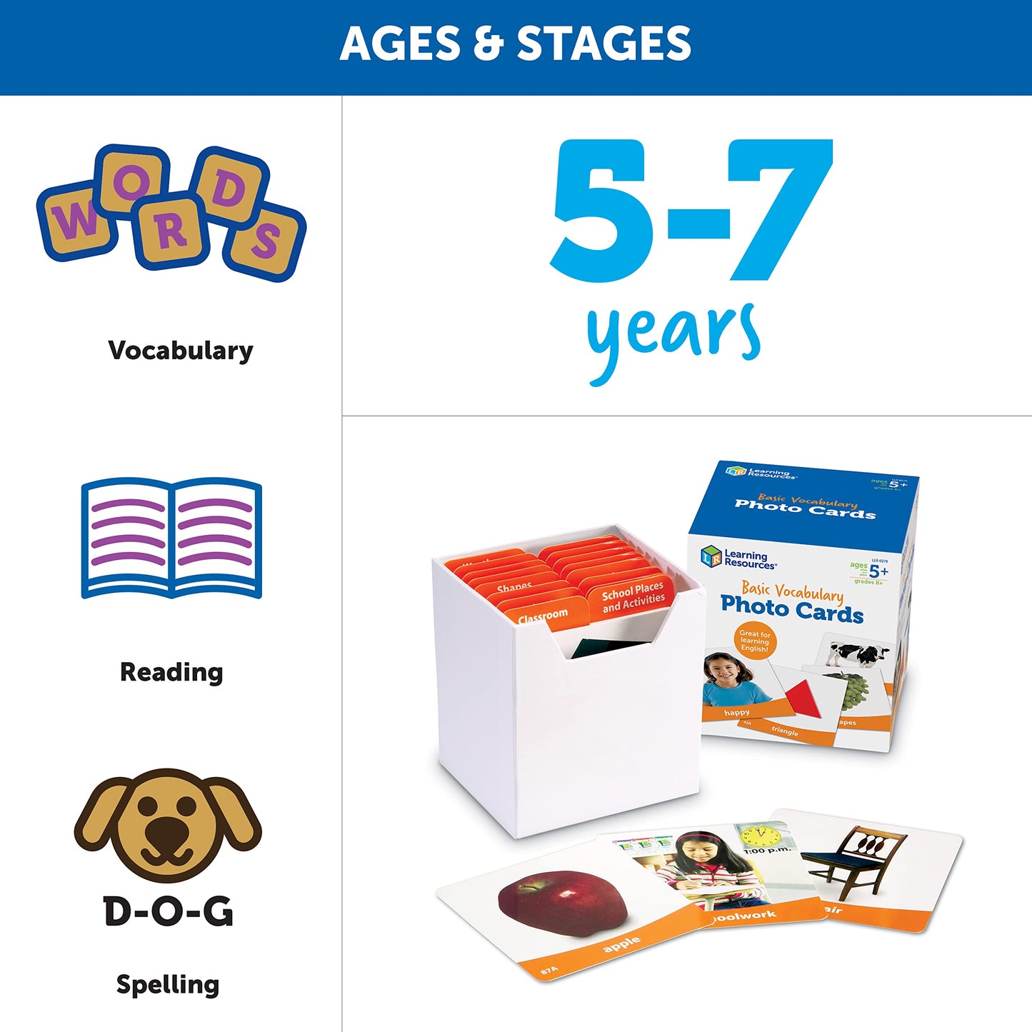 Learning Resources Basic Vocabulary Photo Cards, Vocabulary/Phonics Learning, Educational Games for Kids, 156 Cards, Ages 5+