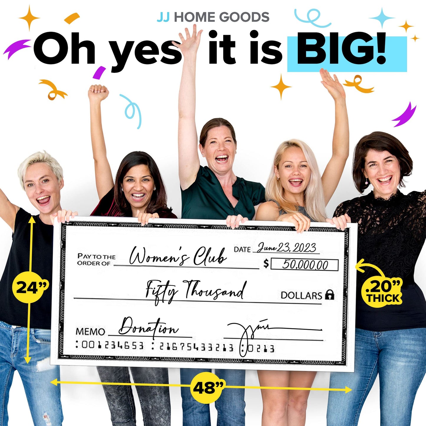 Reusable Giant Check [48" x 24"] - Dry Erase Big Checks for Presentations, Oversized Checks for Presentation, Novelty Big Check, Giant Big Fake Check, Large Checks for Presentations, Donation, Awards