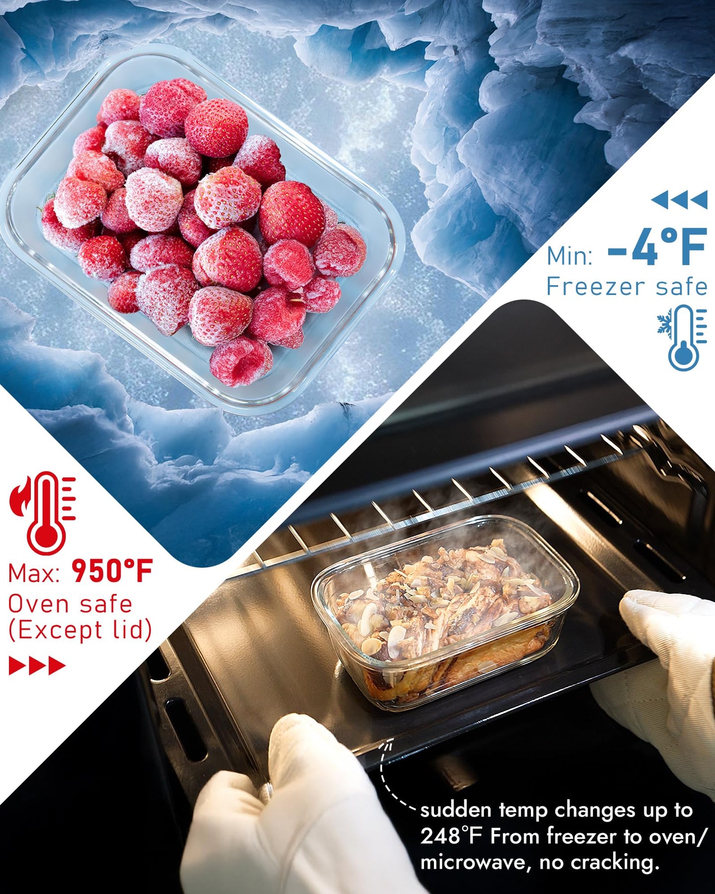 BOROHOUSE 12-Pack Glass Containers with Tempered Lids – Borosilicate, Oven-Safe(-4°F~950°F), Airtight, BPA-Free, Multi-Size for Meal Prep, Dishwasher Safe (Blue)