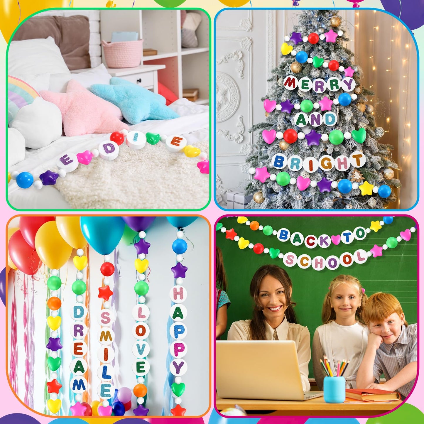 Simgoing DIY Giant Friendship Bracelet Garland Kit Customizable Party Banner Jumbo Garland Decor for Graduation Party Supplies Classroom Birthday Photo Booth Backdrop