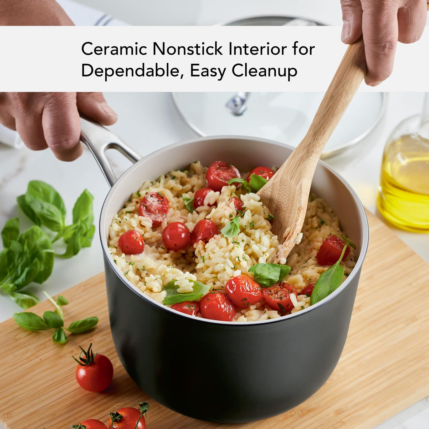 KitchenAid Hard Anodized Ceramic Nonstick Cookware Sauce Pan with Lid, 3 Quart - Matte Black