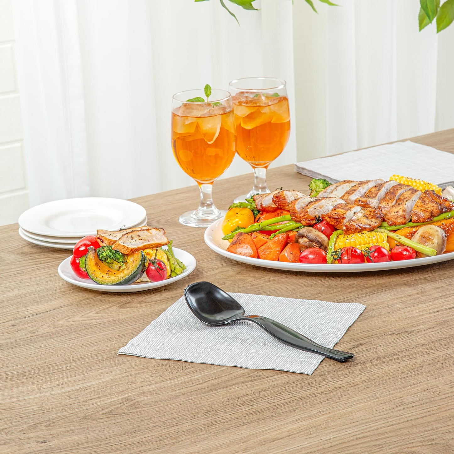 Restaurantware-Cater Tek 8 Inch Serving Spoons, 100 Disposable Spoons For Catering - Ergonomic Handle, Heavy-Duty, Black Plastic Food Spoon, Elegant, For Weddings, Buffets, Or Catering Events